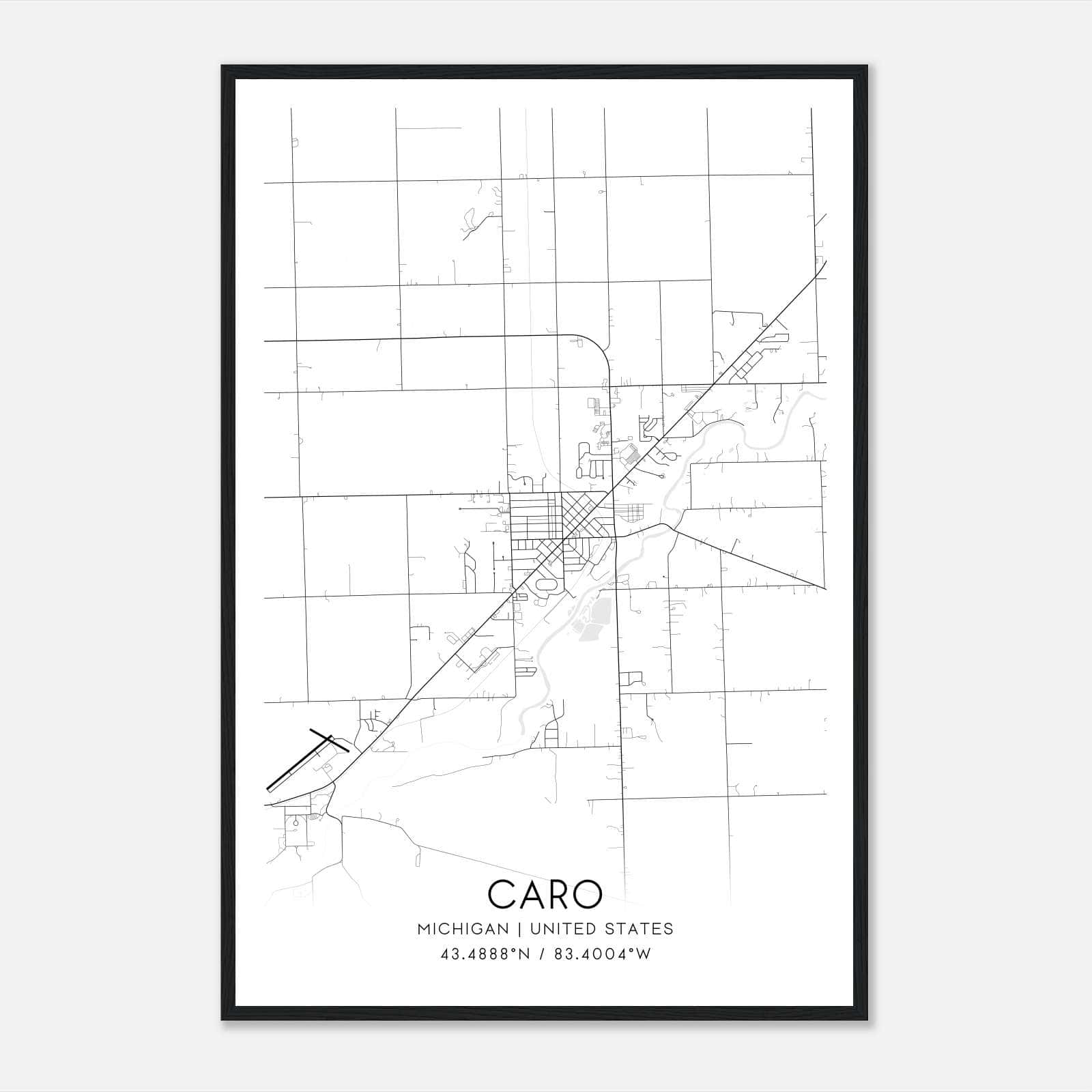 Caro Michigan Map Poster, Modern Home Decor Wall Art Print Caro Michigan Map Poster, Modern Home Decor Wall Art Print