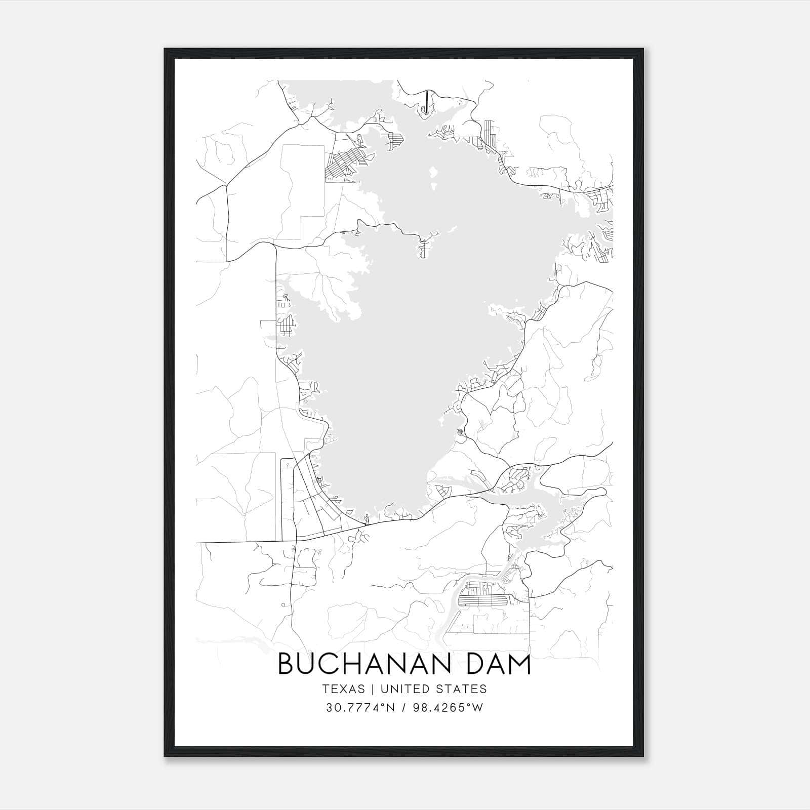 Buchanan Dam Texas Map Poster, Modern Home Decor Wall Art Print Buchanan Dam Texas Map Poster, Modern Home Decor Wall Art Print