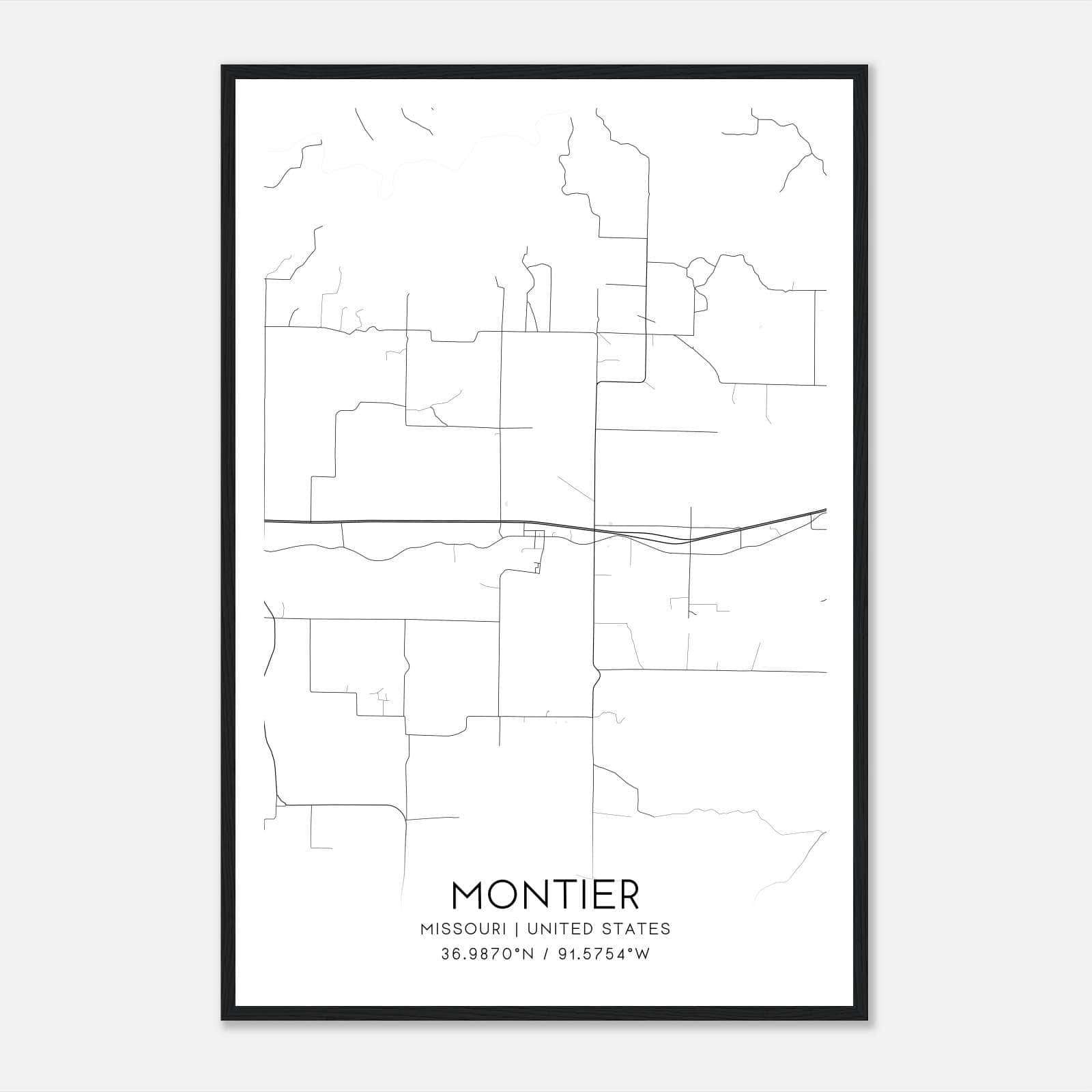 Montier Missouri Map Poster, Modern Home Decor Wall Art Print Montier Missouri Map Poster, Modern Home Decor Wall Art Print