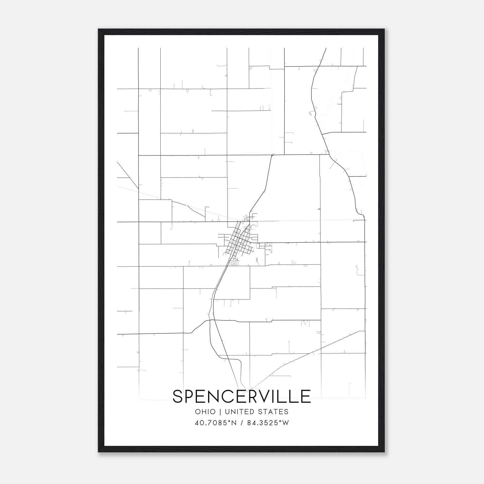 Spencerville Ohio Map Poster, Modern Home Decor Wall Art Print Spencerville Ohio Map Poster, Modern Home Decor Wall Art Print