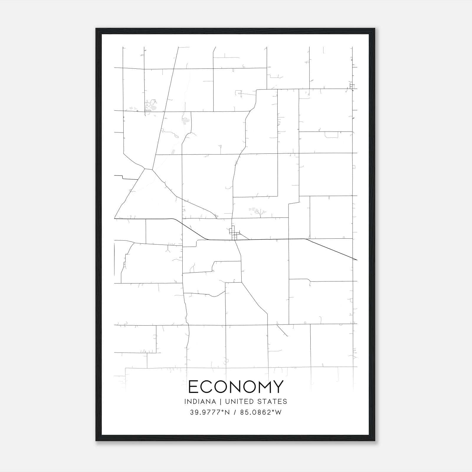 Economy Indiana Map Poster, Modern Home Decor Wall Art Print 