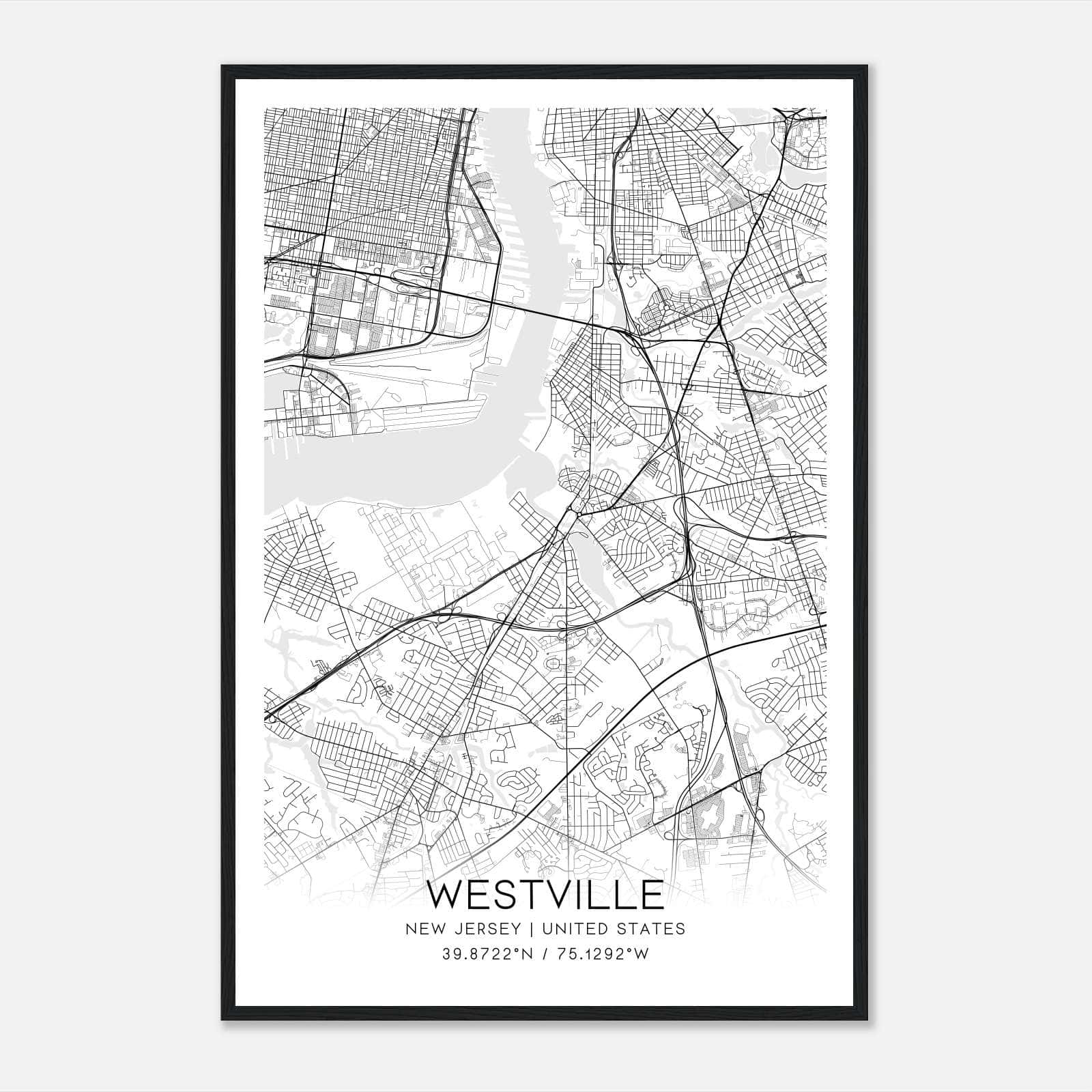 Westville New Jersey Map Poster, Modern Home Decor Wall Art Print Westville New Jersey Map Poster, Modern Home Decor Wall Art Print