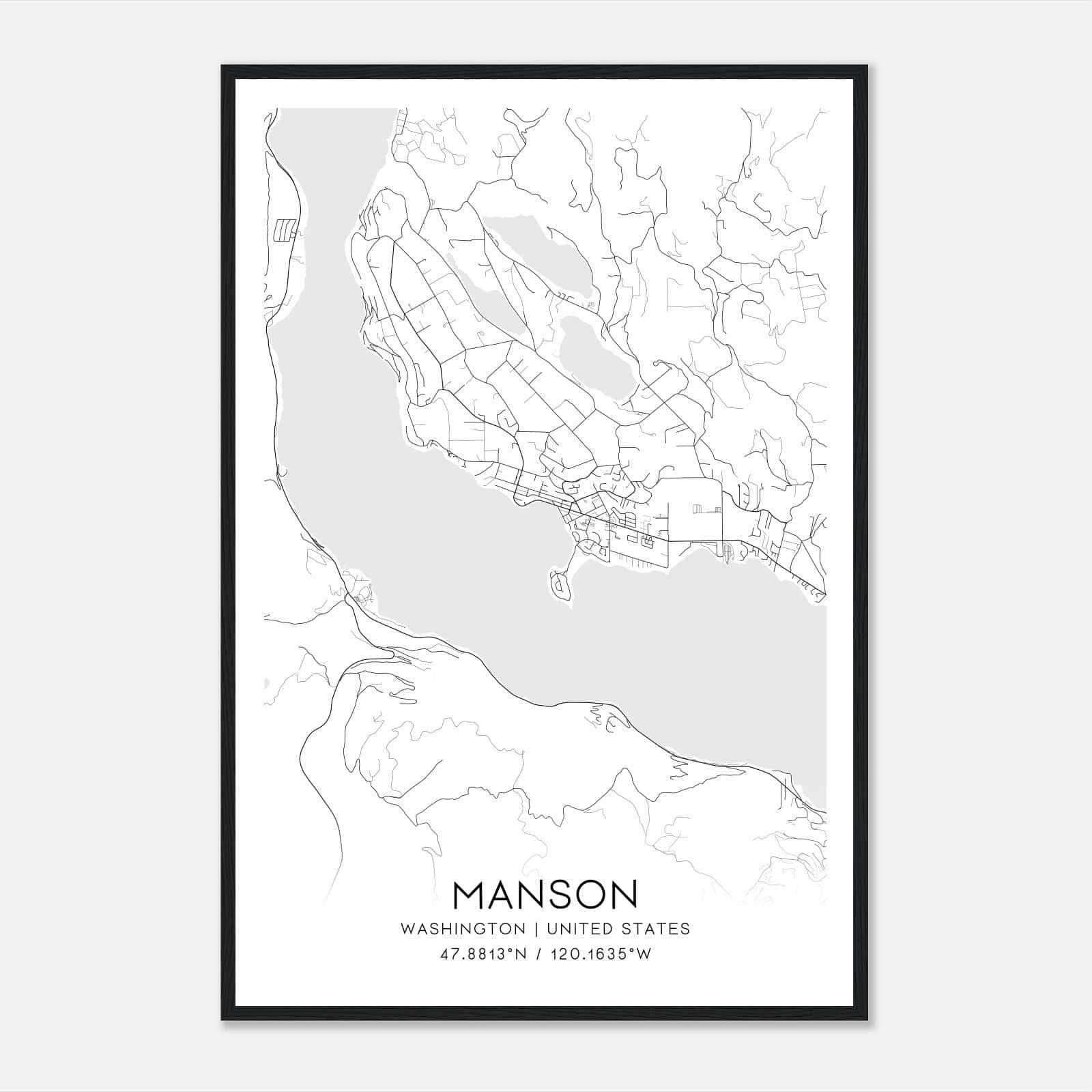 Manson Washington Map Poster, Modern Home Decor Wall Art Print Manson Washington Map Poster, Modern Home Decor Wall Art Print