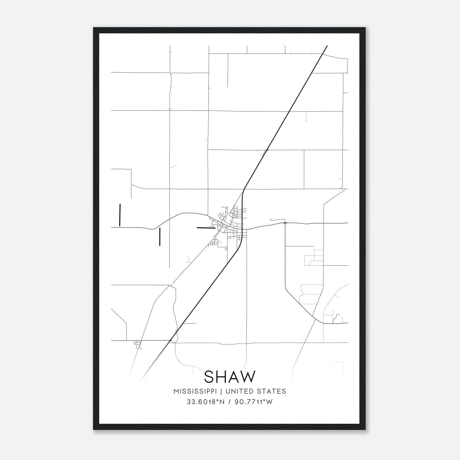 Shaw Mississippi Map Poster, Modern Home Decor Wall Art Print Shaw Mississippi Map Poster, Modern Home Decor Wall Art Print