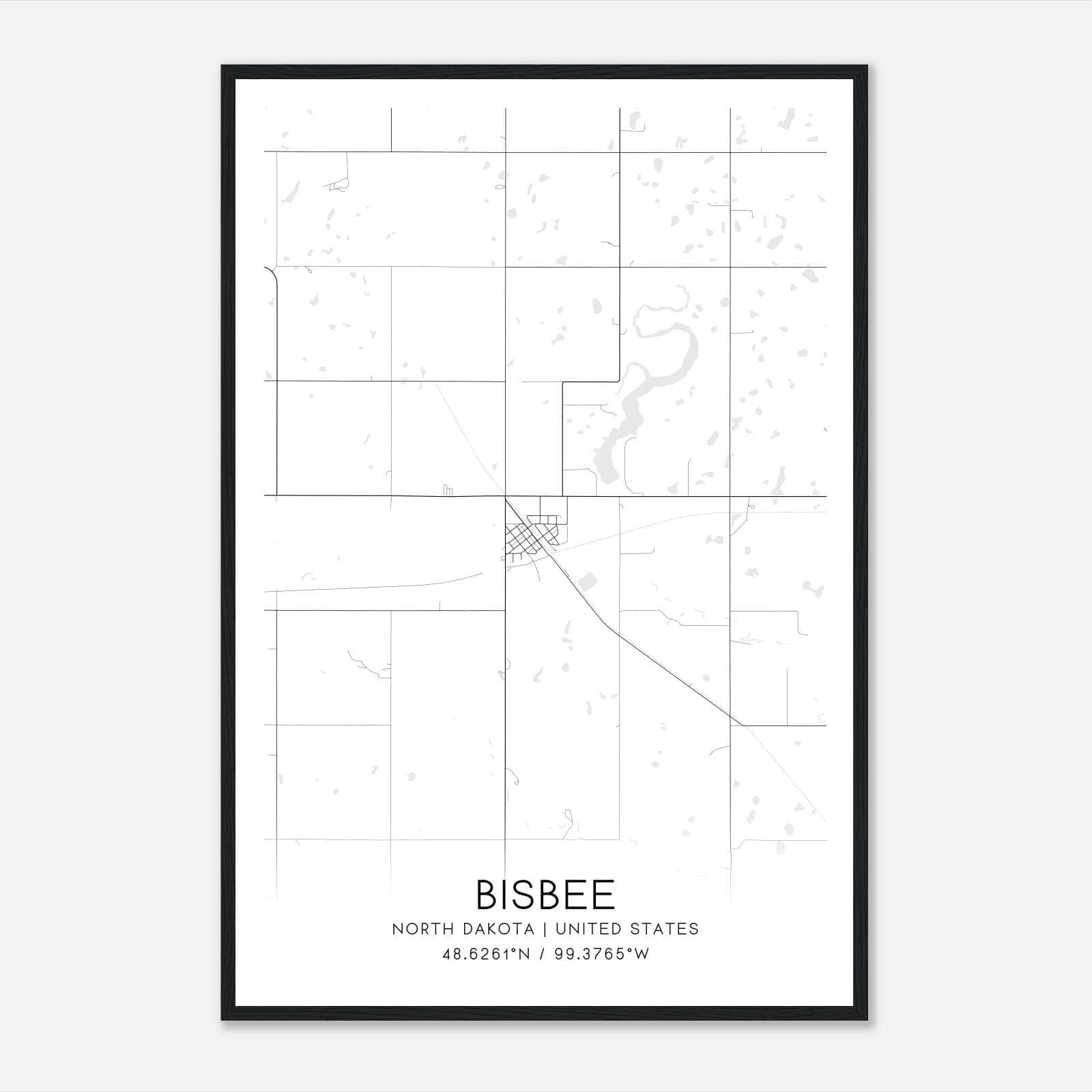Bisbee North Dakota Map Poster, Modern Home Decor Wall Art Print Bisbee North Dakota Map Poster, Modern Home Decor Wall Art Print