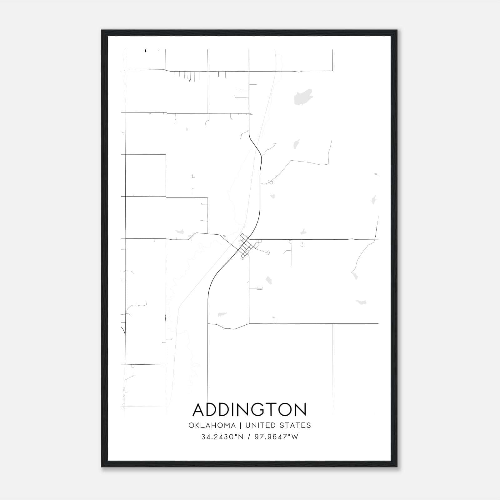 Addington Oklahoma Map Poster, Modern Home Decor Wall Art Print