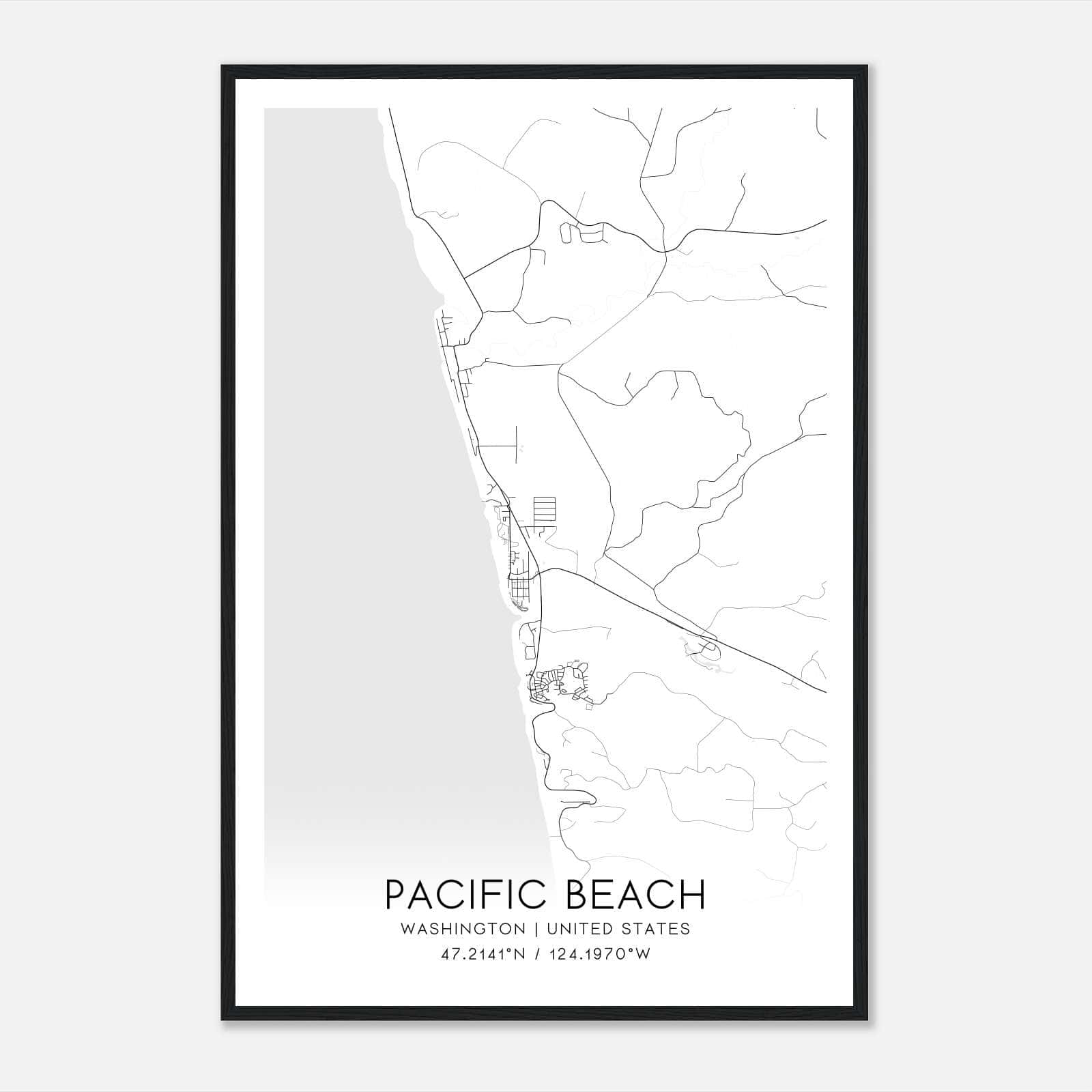 Pacific Beach Washington Map Poster, Modern Home Decor Wall Art Print Pacific Beach Washington Map Poster, Modern Home Decor Wall Art Print