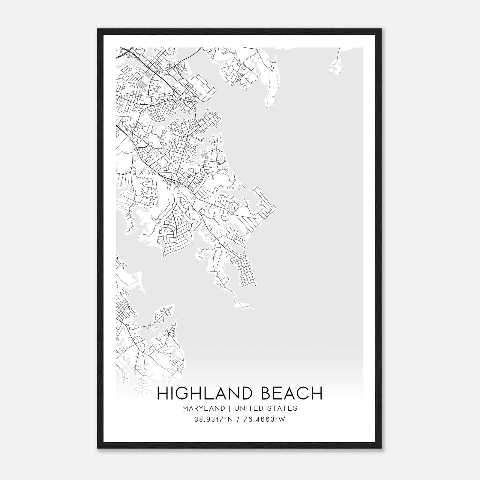 Highland Beach Maryland Map Poster, Modern Home Decor Wall Art Print Highland Beach Maryland Map Poster, Modern Home Decor Wall Art Print