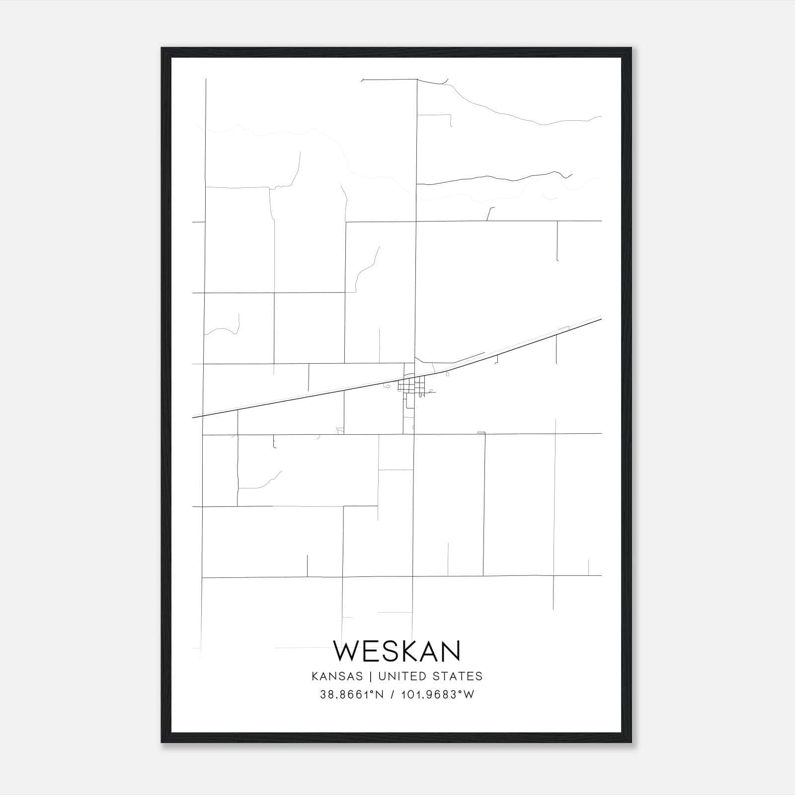Weskan Kansas Map Poster, Modern Home Decor Wall Art Print Weskan Kansas Map Poster, Modern Home Decor Wall Art Print
