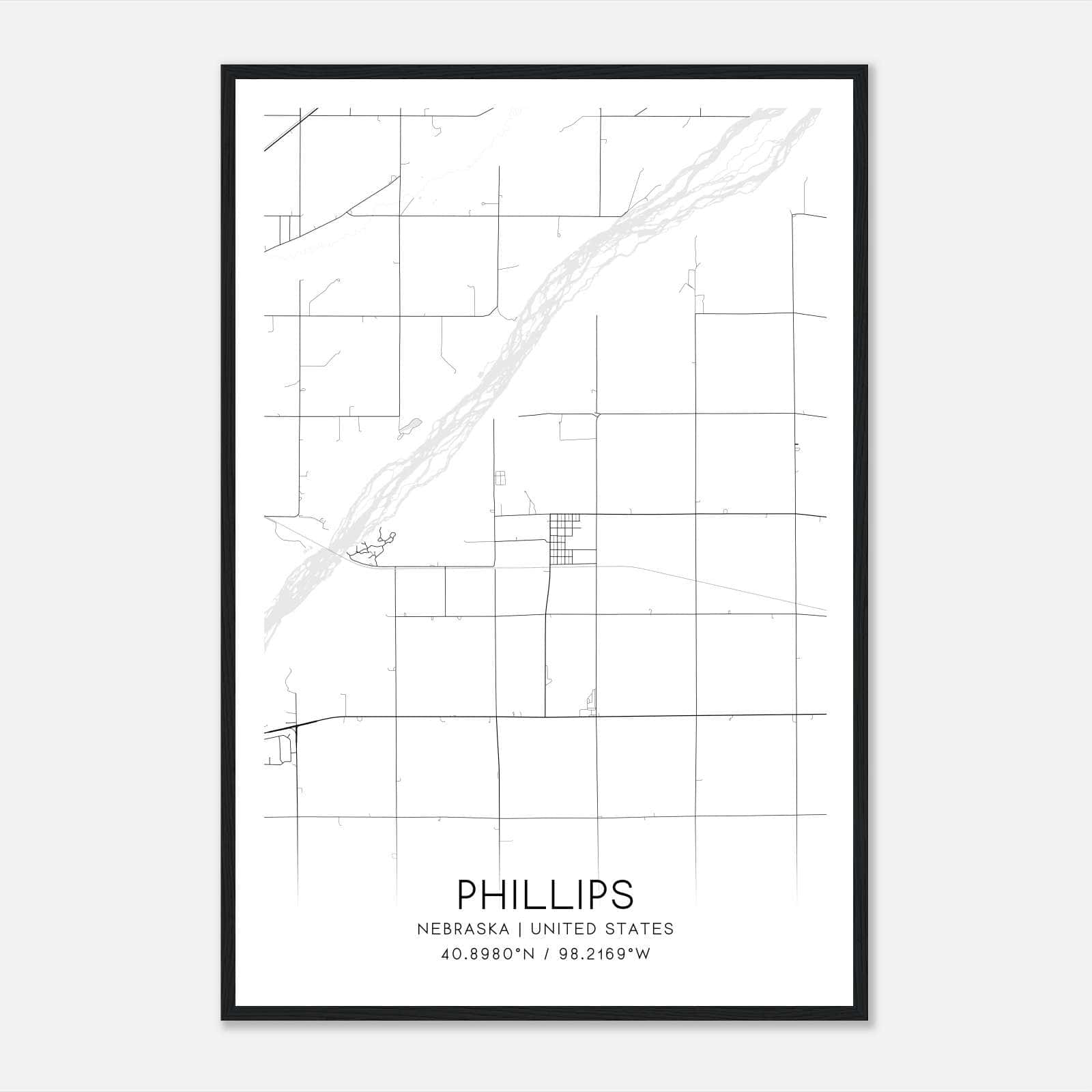 Phillips Nebraska Map Poster, Modern Home Decor Wall Art Print Phillips Nebraska Map Poster, Modern Home Decor Wall Art Print
