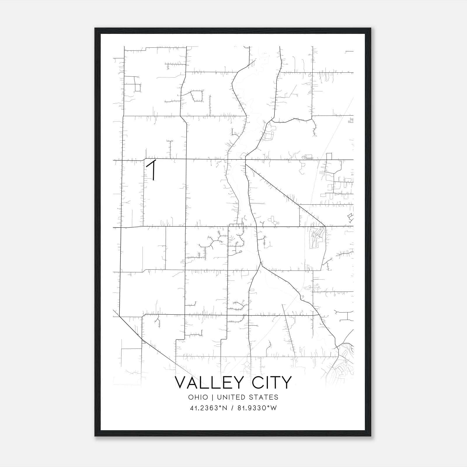 Valley City Ohio Map Poster, Modern Home Decor Wall Art Print Valley City Ohio Map Poster, Modern Home Decor Wall Art Print