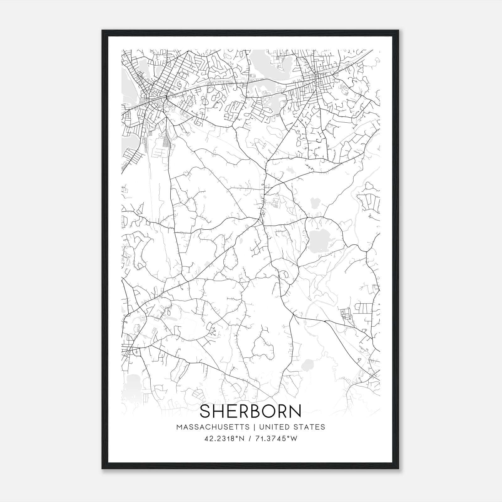 Sherborn Massachusetts Map Poster, Modern Home Decor Wall Art Print Sherborn Massachusetts Map Poster, Modern Home Decor Wall Art Print