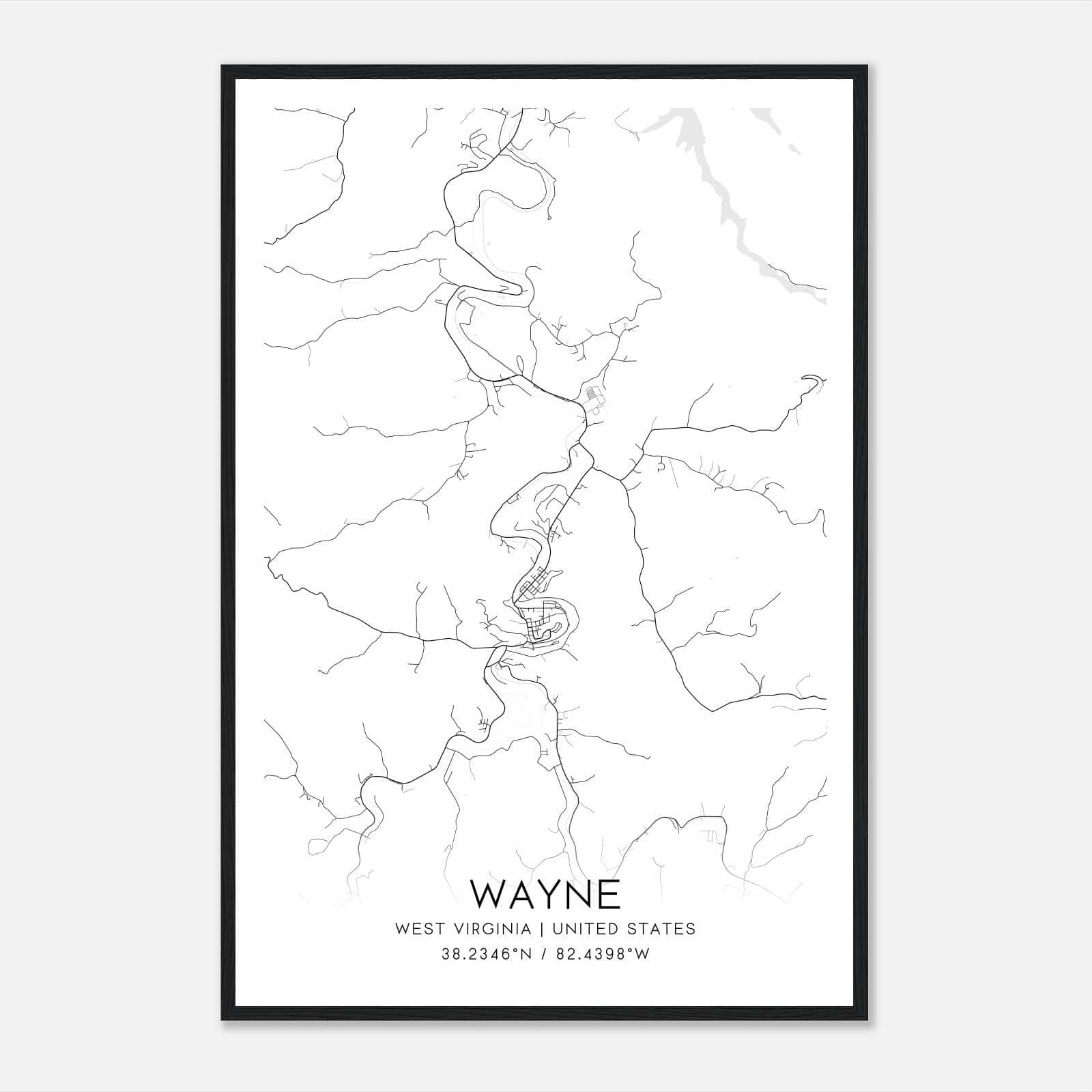 Wayne West Virginia Map Poster, Modern Home Decor Wall Art Print Wayne West Virginia Map Poster, Modern Home Decor Wall Art Print