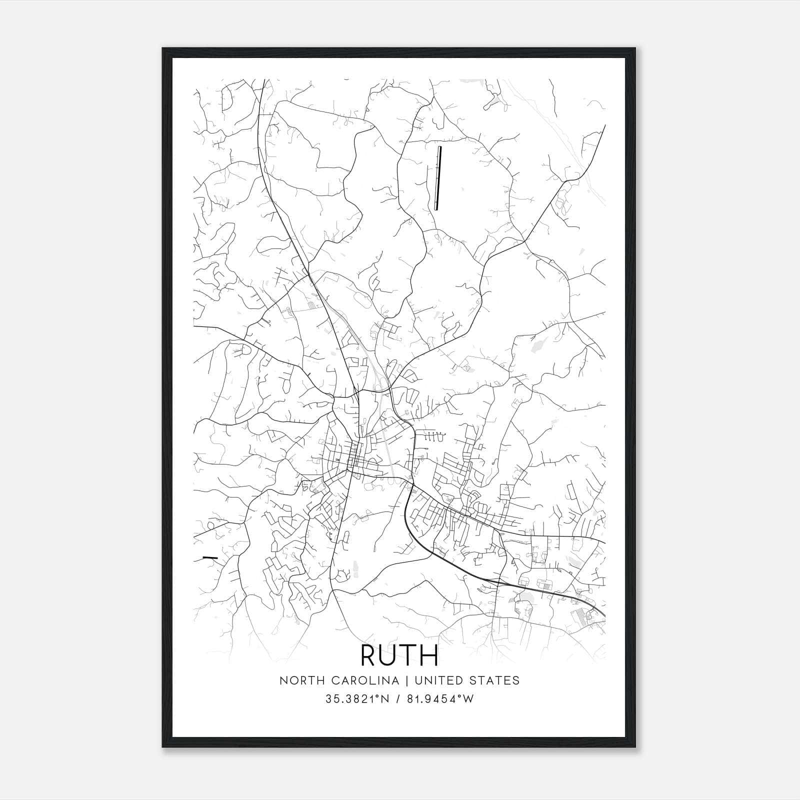 Ruth North Carolina Map Poster, Modern Home Decor Wall Art Print Ruth North Carolina Map Poster, Modern Home Decor Wall Art Print
