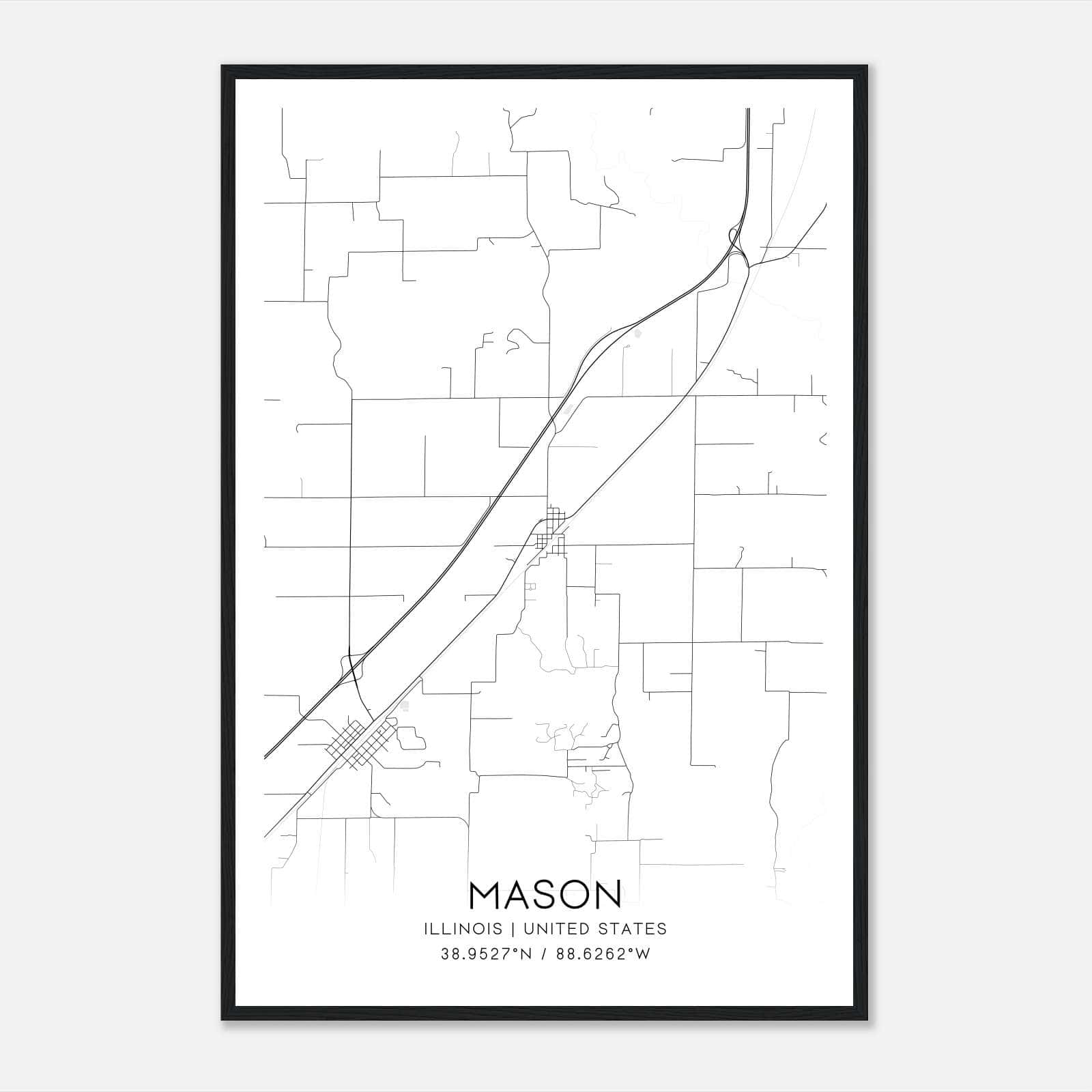 Mason Illinois Map Poster, Modern Home Decor Wall Art Print Mason Illinois Map Poster, Modern Home Decor Wall Art Print