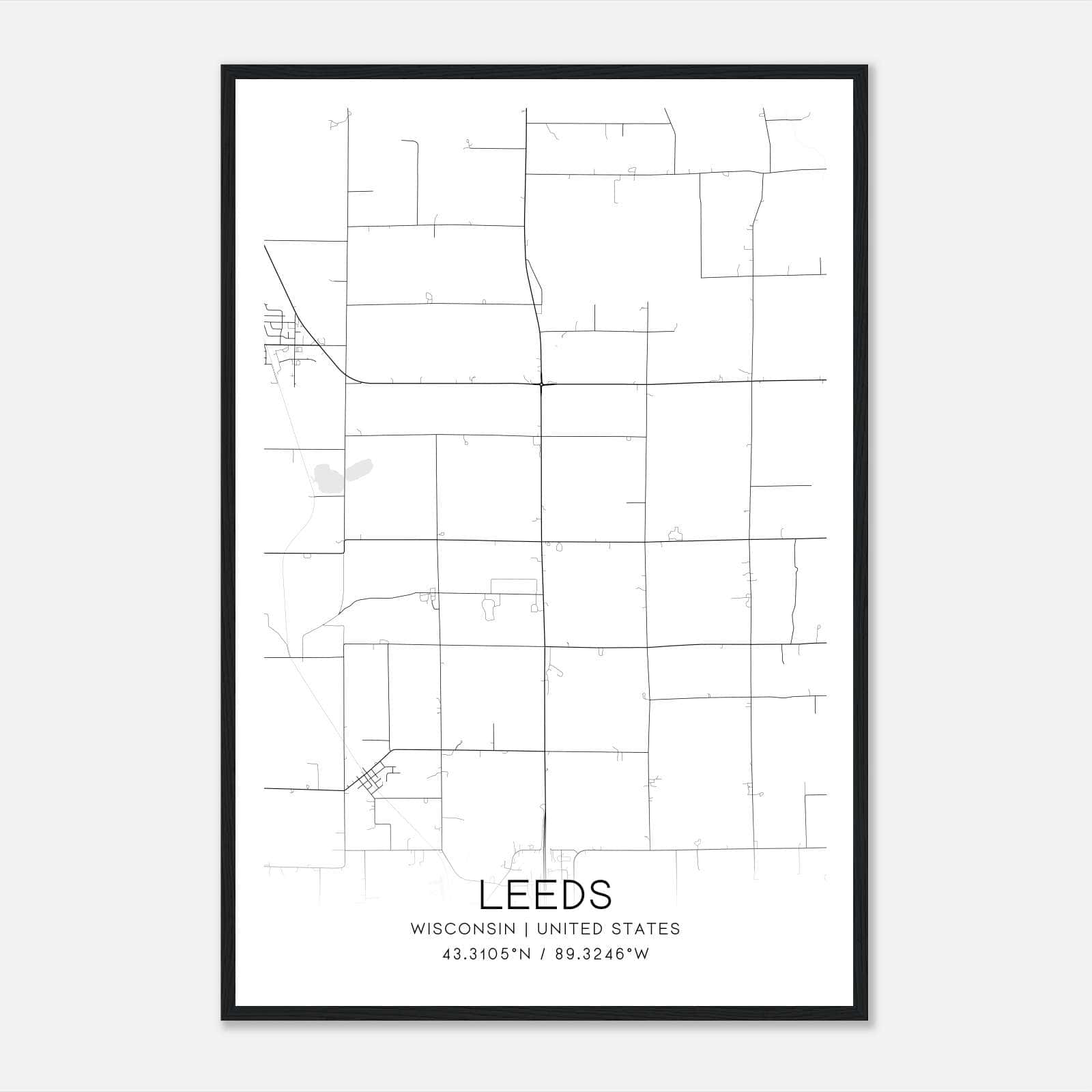 Leeds Wisconsin Map Poster, Modern Home Decor Wall Art Print Leeds Wisconsin Map Poster, Modern Home Decor Wall Art Print