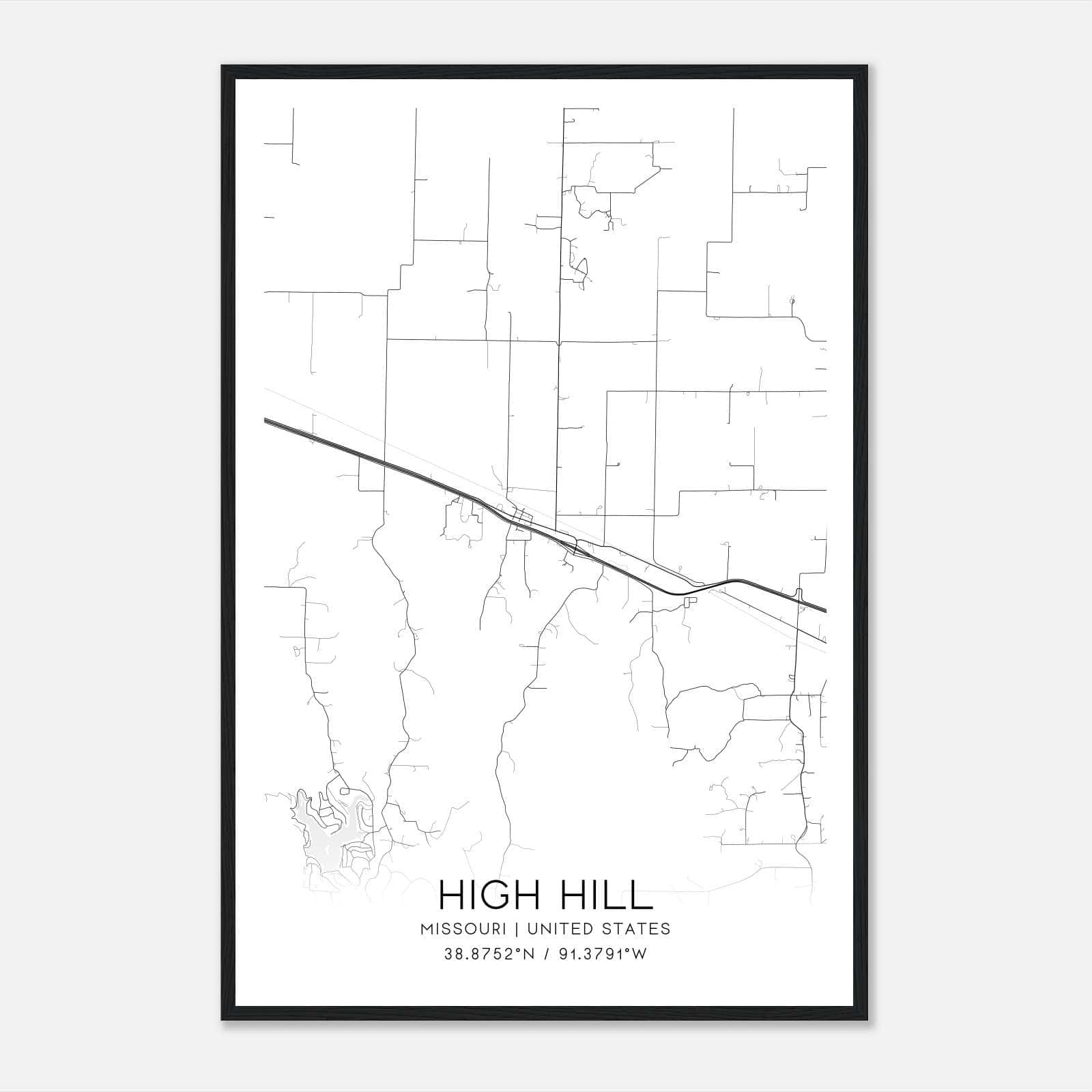 High Hill Missouri Map Poster, Modern Home Decor Wall Art Print High Hill Missouri Map Poster, Modern Home Decor Wall Art Print