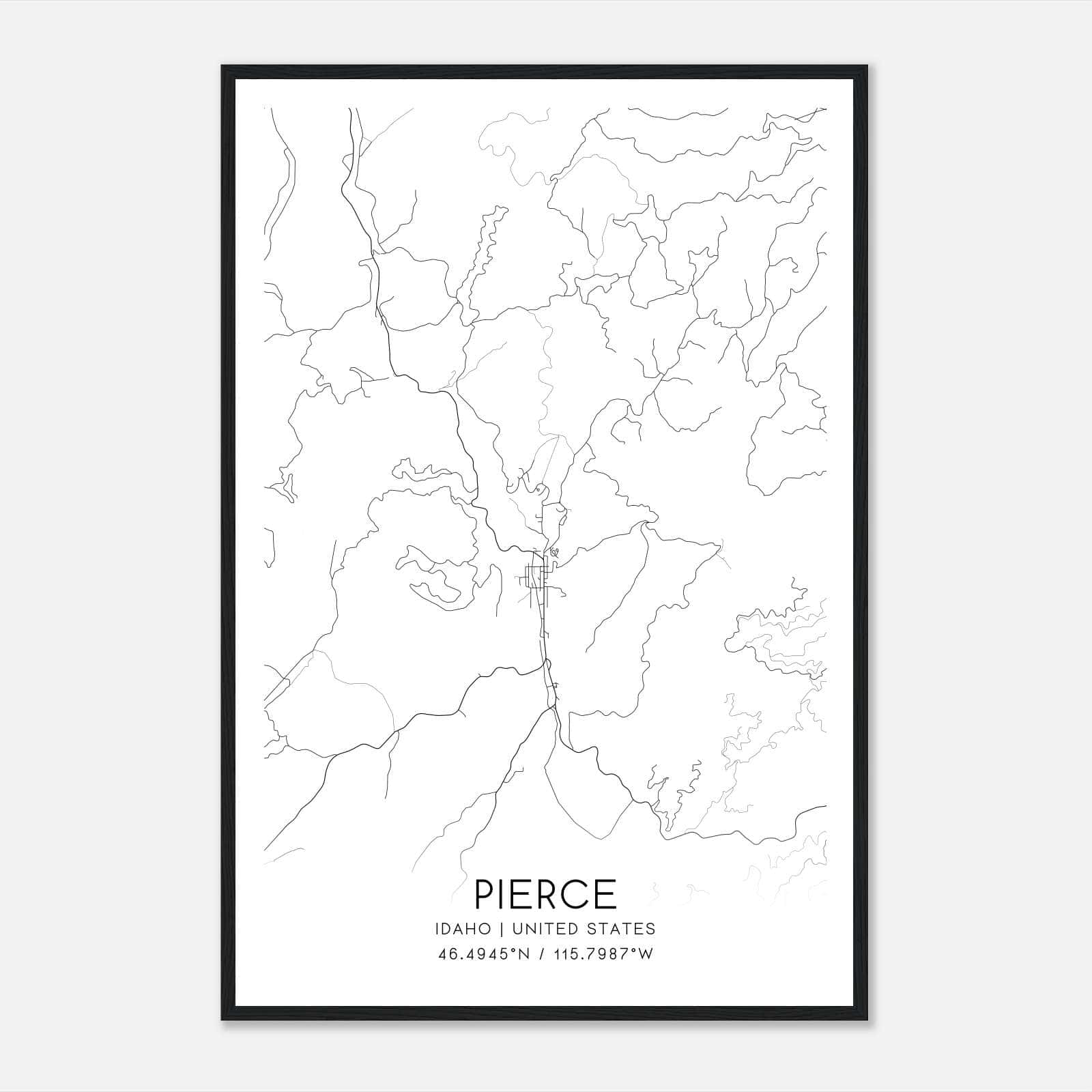 Pierce Idaho Map Poster, Modern Home Decor Wall Art Print Pierce Idaho Map Poster, Modern Home Decor Wall Art Print