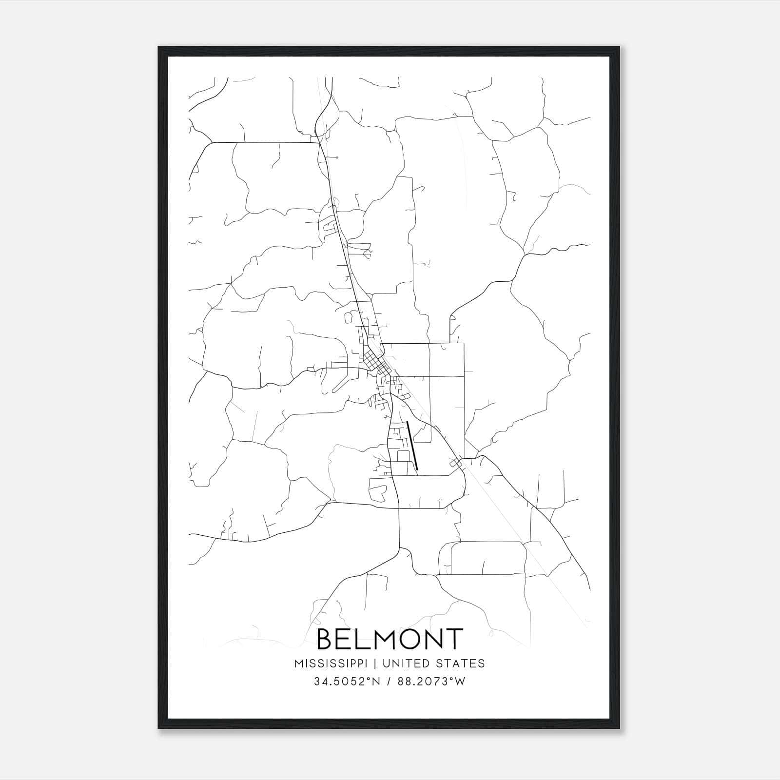 Belmont Mississippi Map Poster, Modern Home Decor Wall Art Print Belmont Mississippi Map Poster, Modern Home Decor Wall Art Print