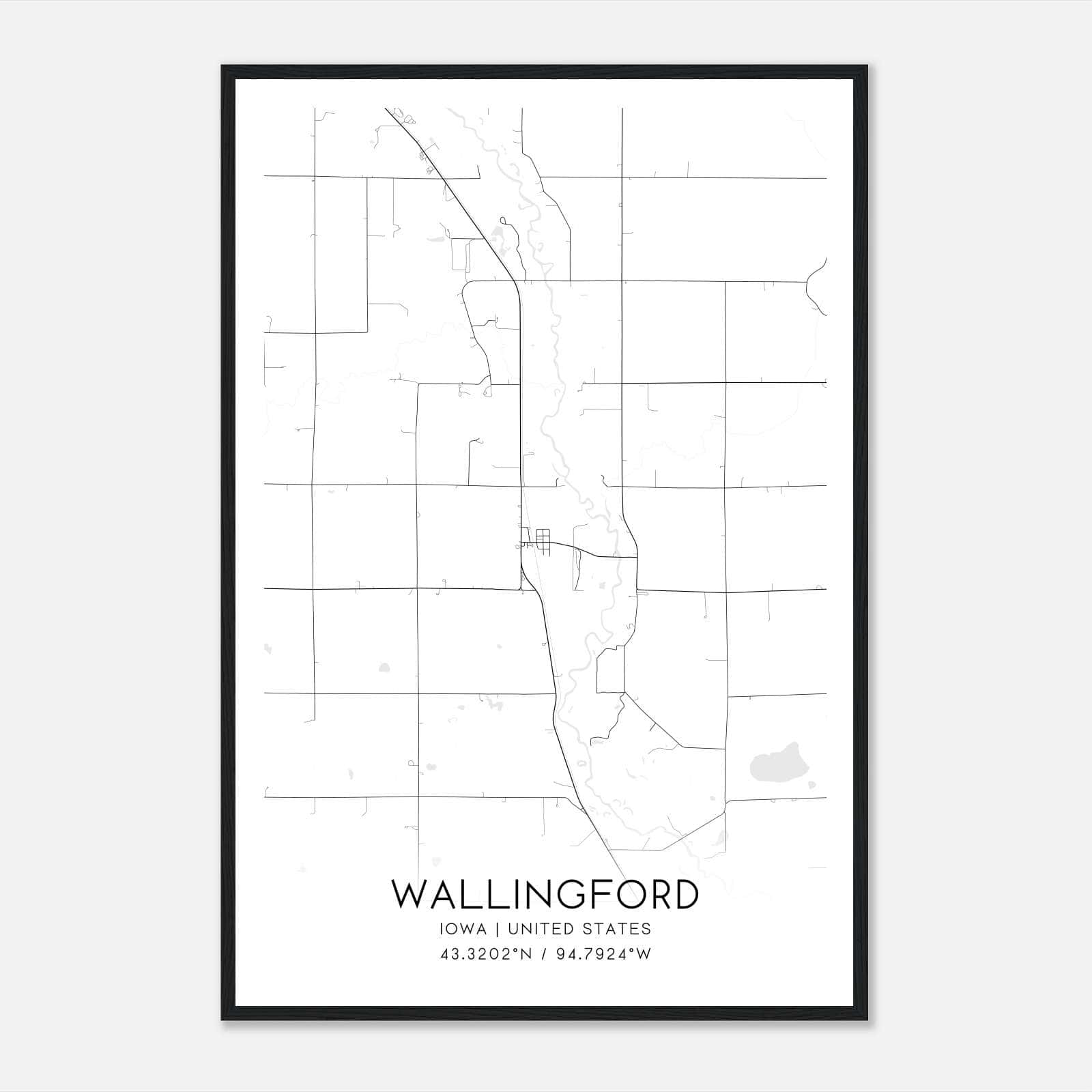 Wallingford Iowa Map Poster, Modern Home Decor Wall Art Print Wallingford Iowa Map Poster, Modern Home Decor Wall Art Print