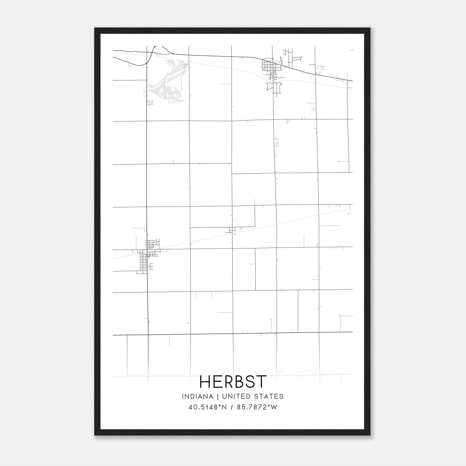 Herbst Indiana Map Poster, Modern Home Decor Wall Art Print Herbst Indiana Map Poster, Modern Home Decor Wall Art Print