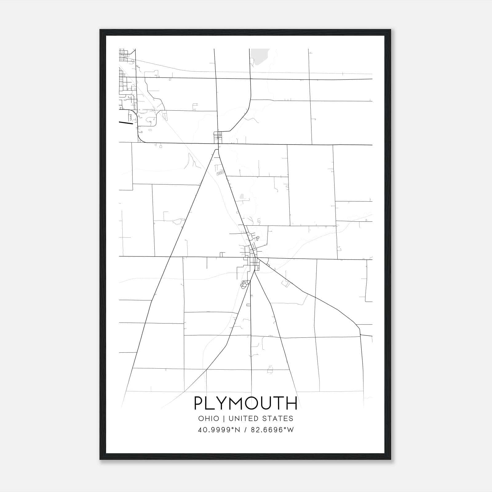 Plymouth Ohio Map Poster, Modern Home Decor Wall Art Print Plymouth Ohio Map Poster, Modern Home Decor Wall Art Print