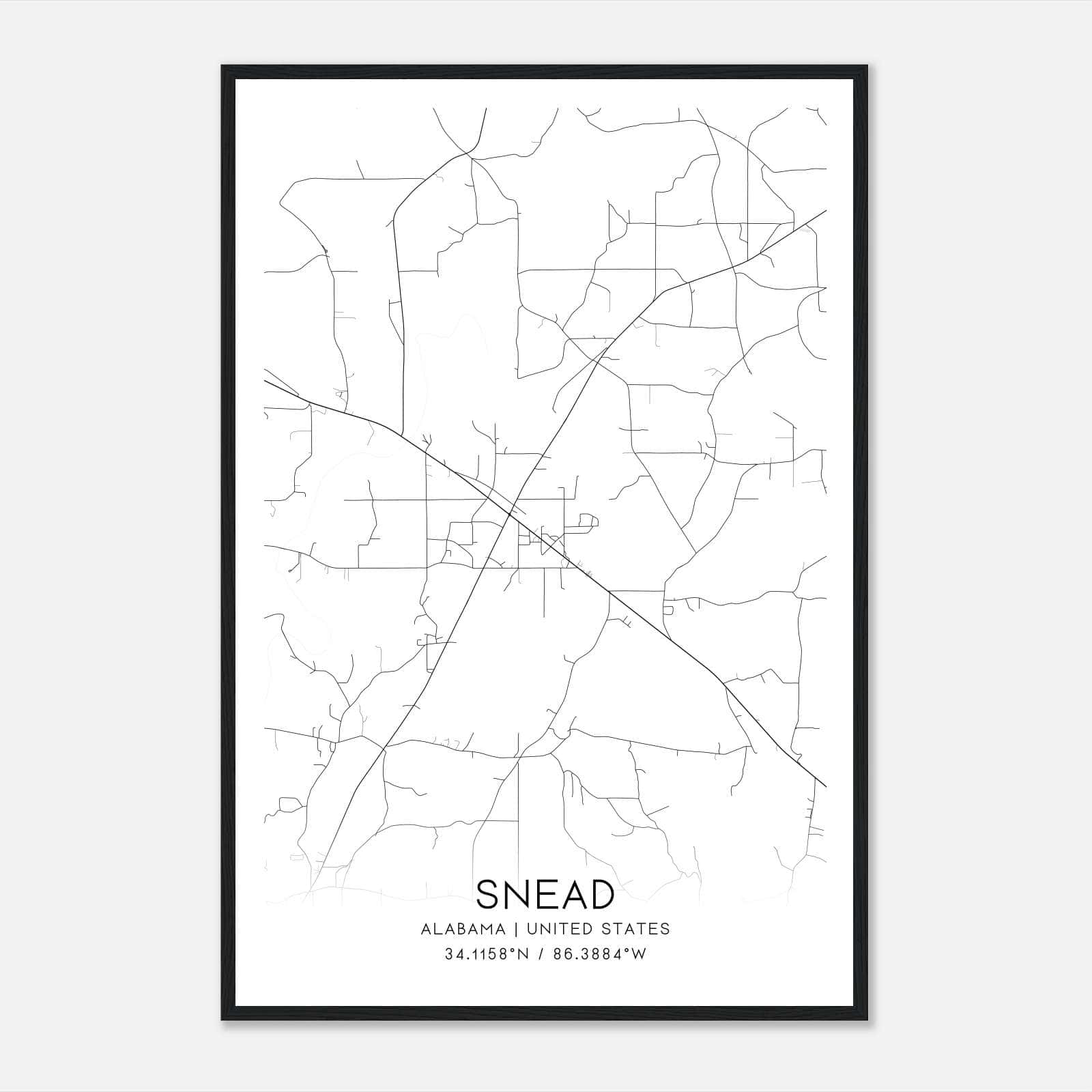 Snead Alabama Map Poster, Modern Home Decor Wall Art Print Snead Alabama Map Poster, Modern Home Decor Wall Art Print