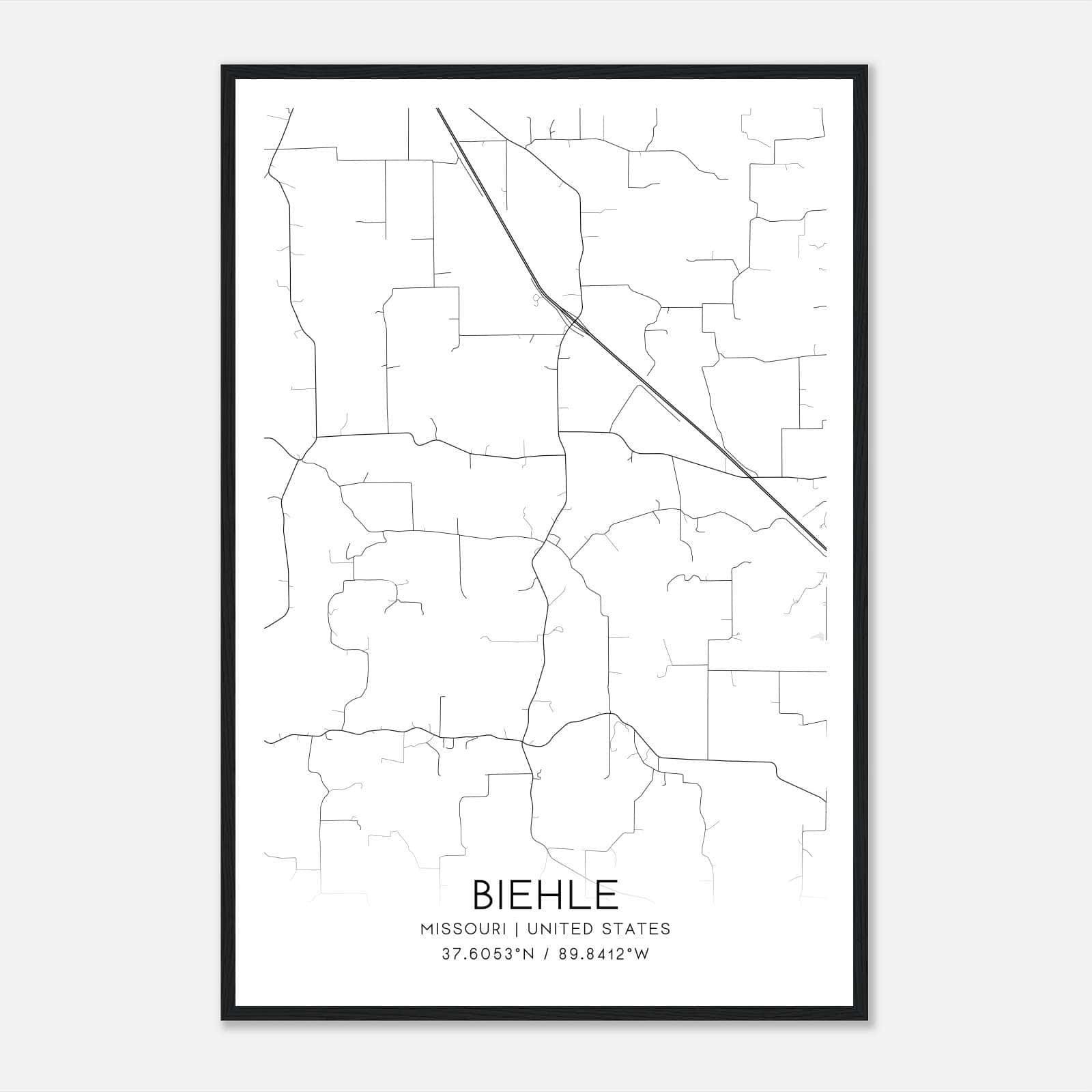 Biehle Missouri Map Poster, Modern Home Decor Wall Art Print Biehle Missouri Map Poster, Modern Home Decor Wall Art Print