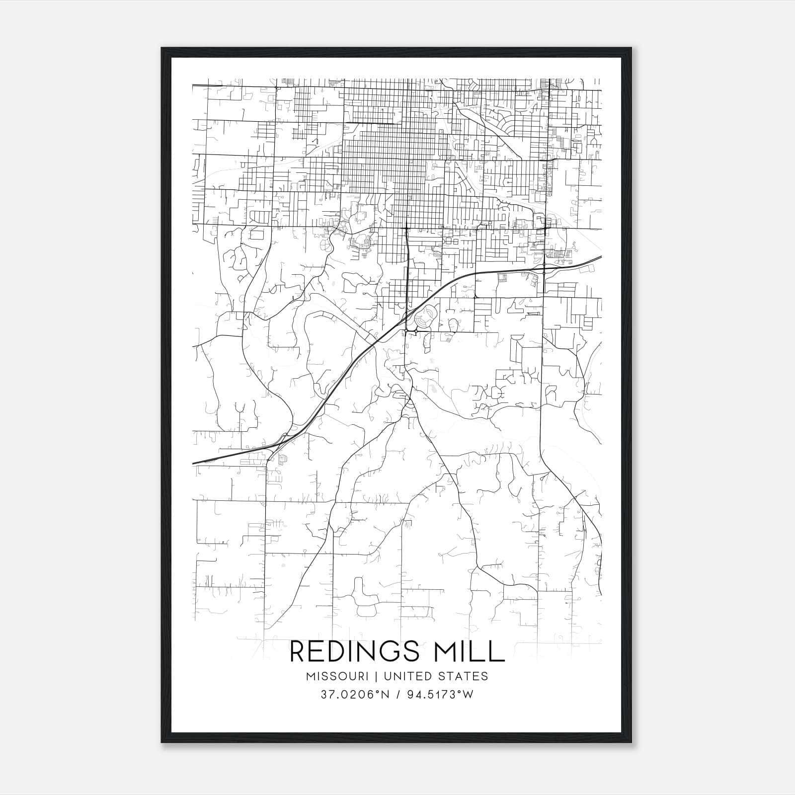 Redings Mill Missouri Map Poster, Modern Home Decor Wall Art Print Redings Mill Missouri Map Poster, Modern Home Decor Wall Art Print