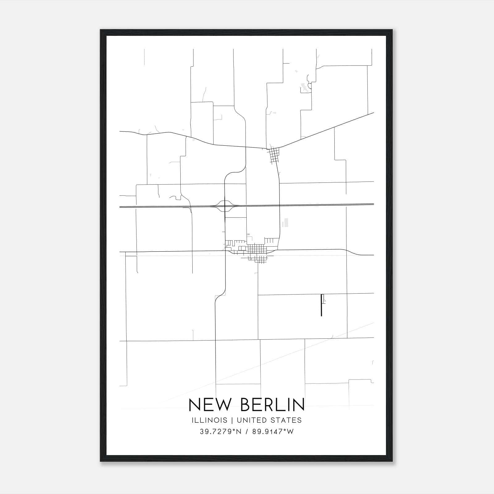 New Berlin Illinois Map Poster, Modern Home Decor Wall Art Print New Berlin Illinois Map Poster, Modern Home Decor Wall Art Print