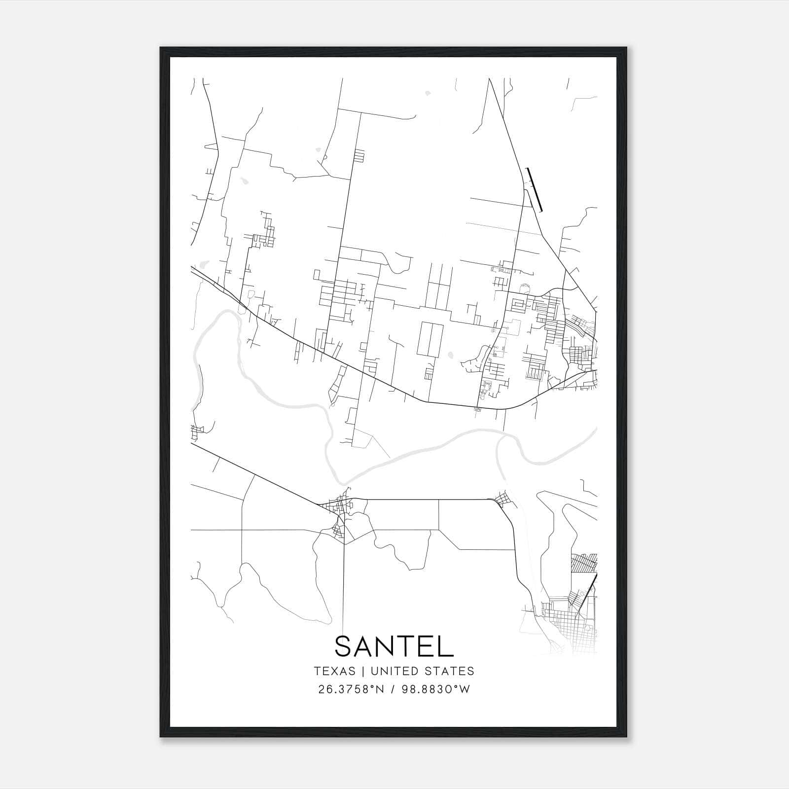 Santel Texas Map Poster, Modern Home Decor Wall Art Print Santel Texas Map Poster, Modern Home Decor Wall Art Print