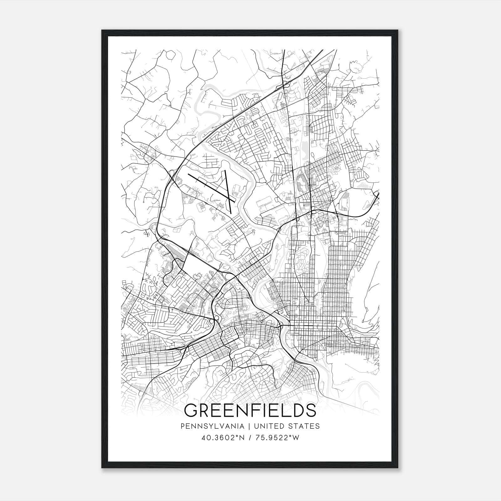 Greenfields Pennsylvania Map Poster, Modern Home Decor Wall Art Print Greenfields Pennsylvania Map Poster, Modern Home Decor Wall Art Print