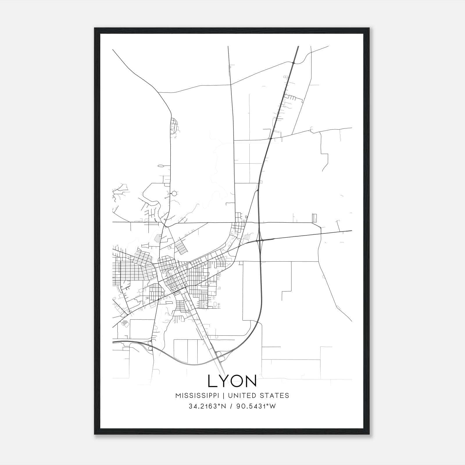 Lyon Mississippi Map Poster, Modern Home Decor Wall Art Print Lyon Mississippi Map Poster, Modern Home Decor Wall Art Print