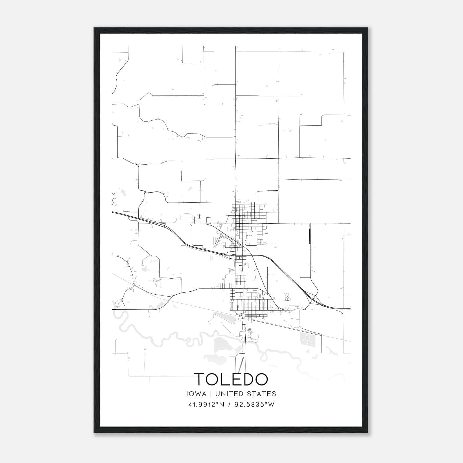 Toledo Iowa Map Poster, Modern Home Decor Wall Art Print Toledo Iowa Map Poster, Modern Home Decor Wall Art Print