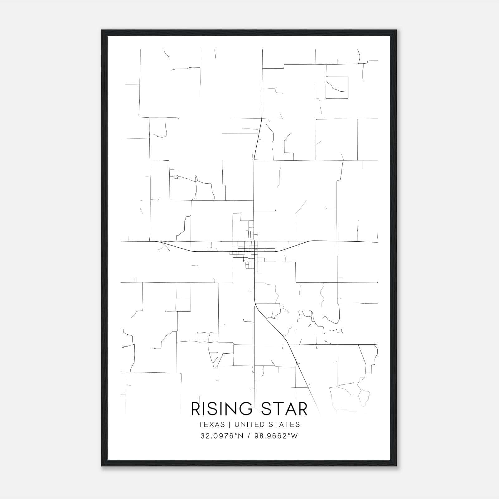 Rising Star Texas Map Poster, Modern Home Decor Wall Art Print Rising Star Texas Map Poster, Modern Home Decor Wall Art Print