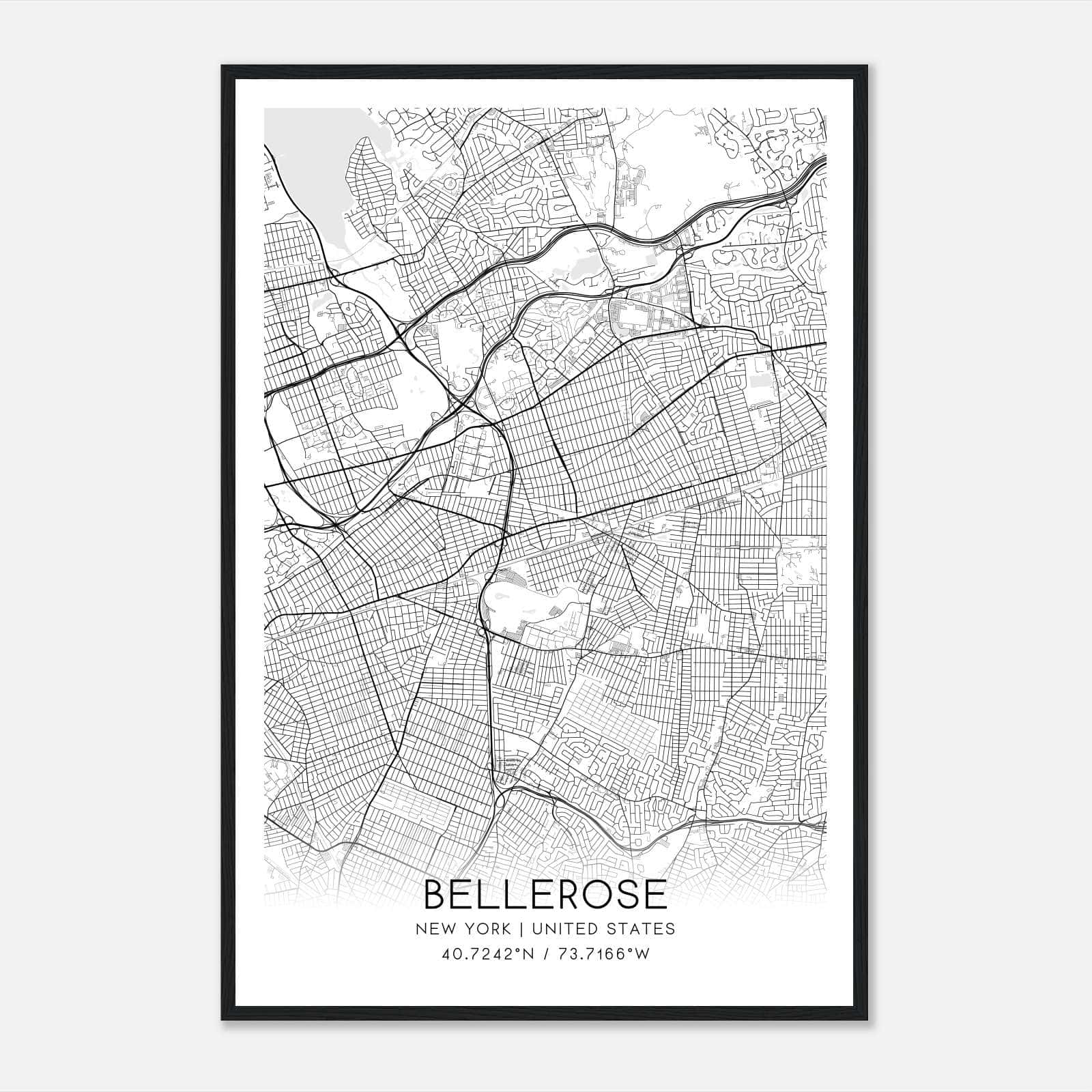 Bellerose New York Map Poster, Modern Home Decor Wall Art Print Bellerose New York Map Poster, Modern Home Decor Wall Art Print