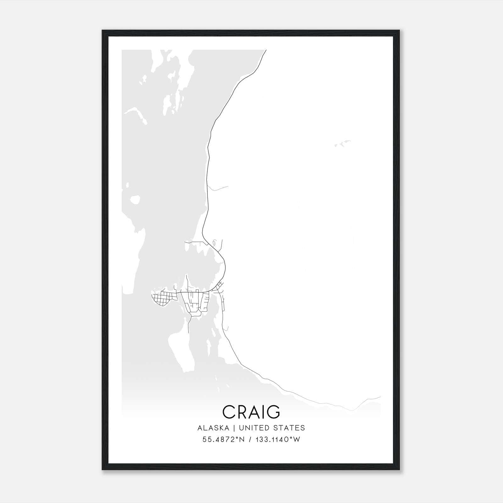 Craig Alaska Map Poster, Modern Home Decor Wall Art Print Craig Alaska Map Poster, Modern Home Decor Wall Art Print