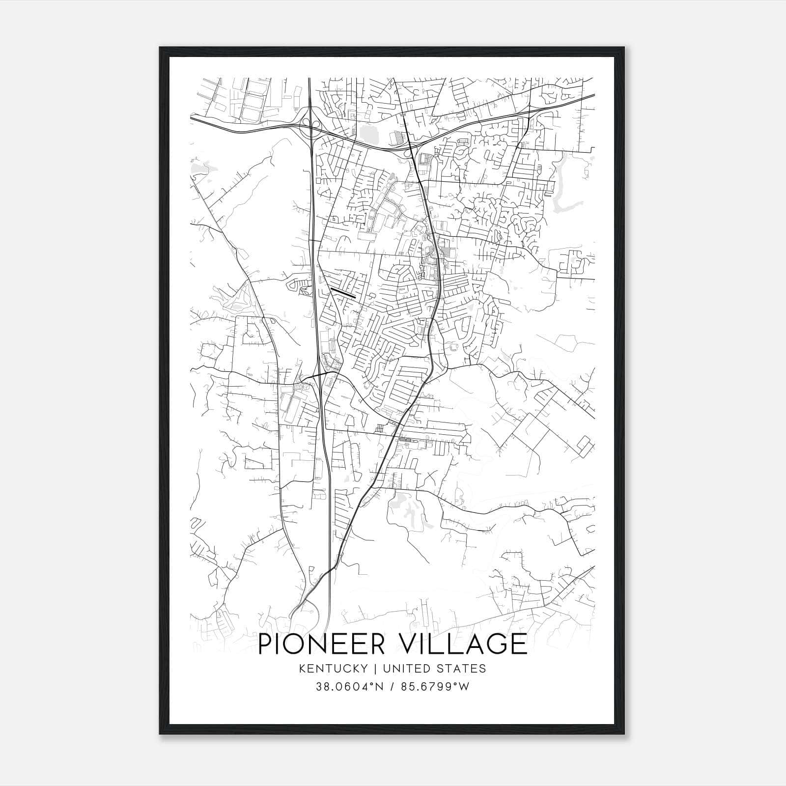 Pioneer Village Kentucky Map Poster, Modern Home Decor Wall Art Print Pioneer Village Kentucky Map Poster, Modern Home Decor Wall Art Print