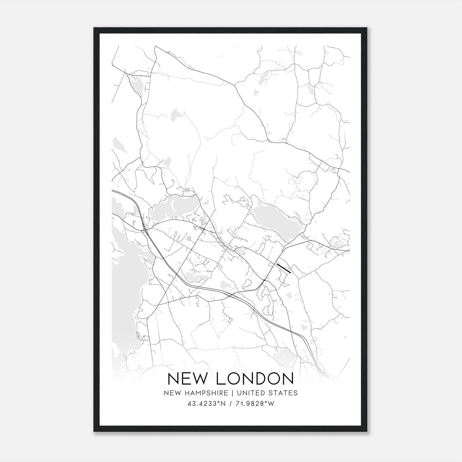New London New Hampshire Map Poster, Modern Home Decor Wall Art Print New London New Hampshire Map Poster, Modern Home Decor Wall Art Print