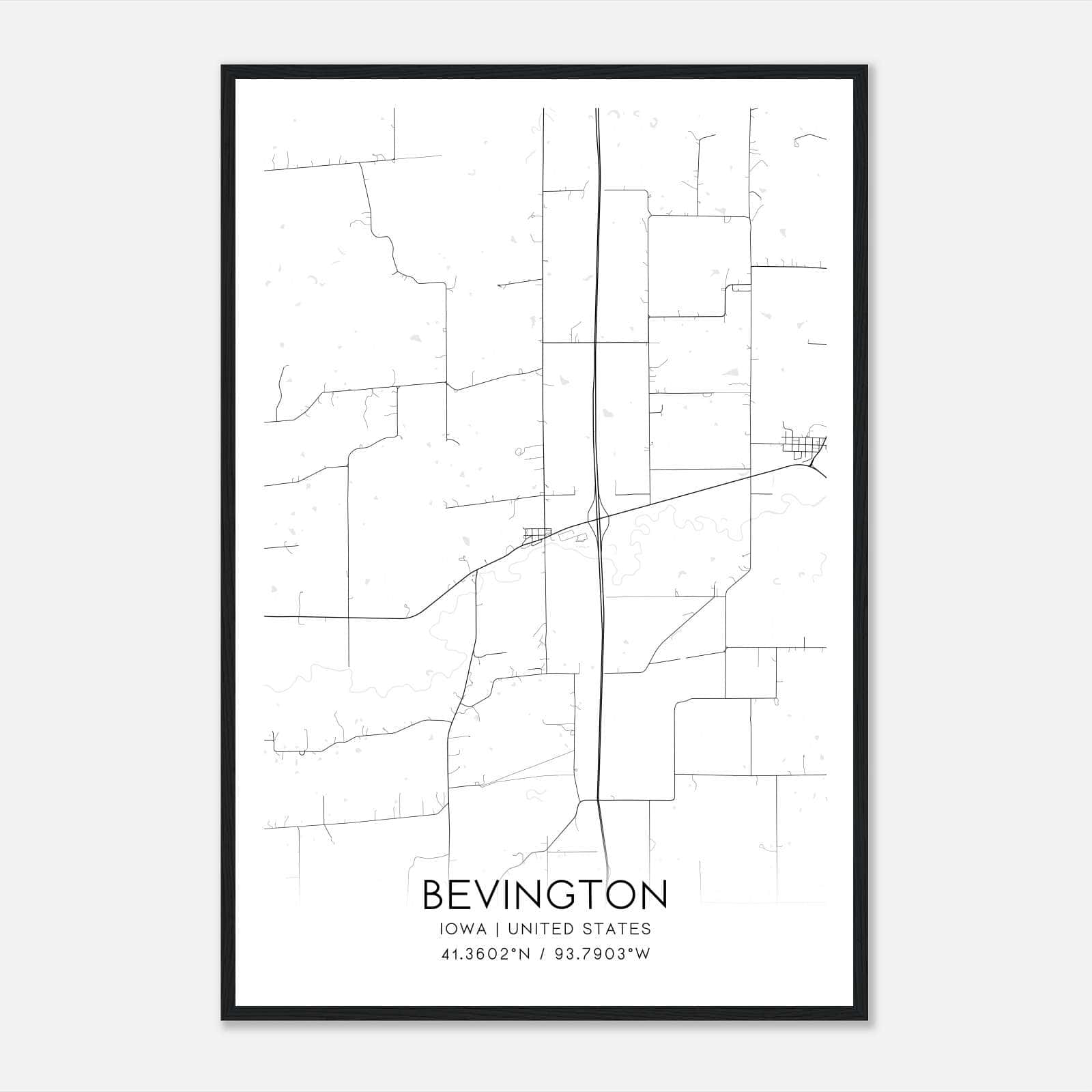 Bevington Iowa Map Poster, Modern Home Decor Wall Art Print Bevington Iowa Map Poster, Modern Home Decor Wall Art Print