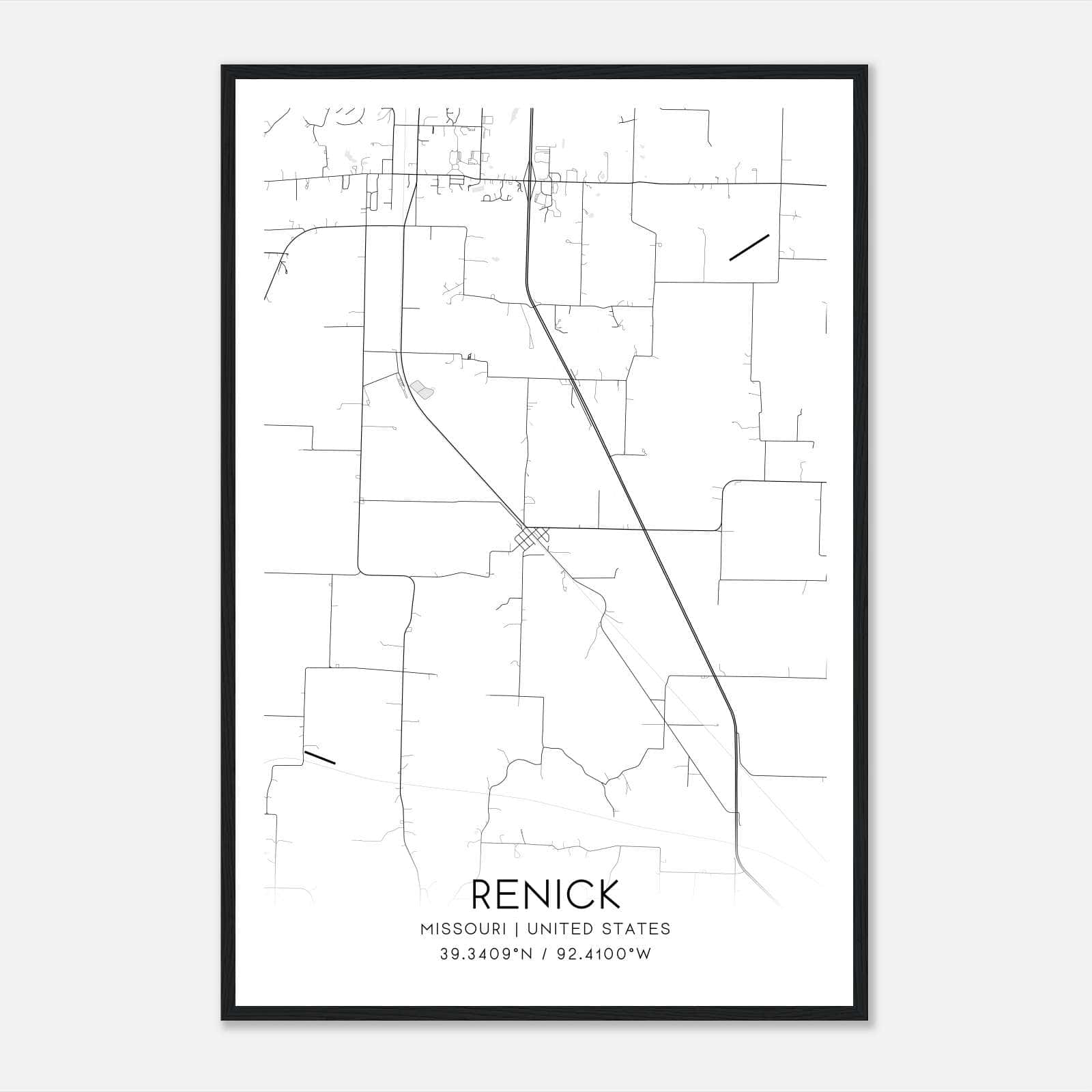 Renick Missouri Map Poster, Modern Home Decor Wall Art Print Renick Missouri Map Poster, Modern Home Decor Wall Art Print
