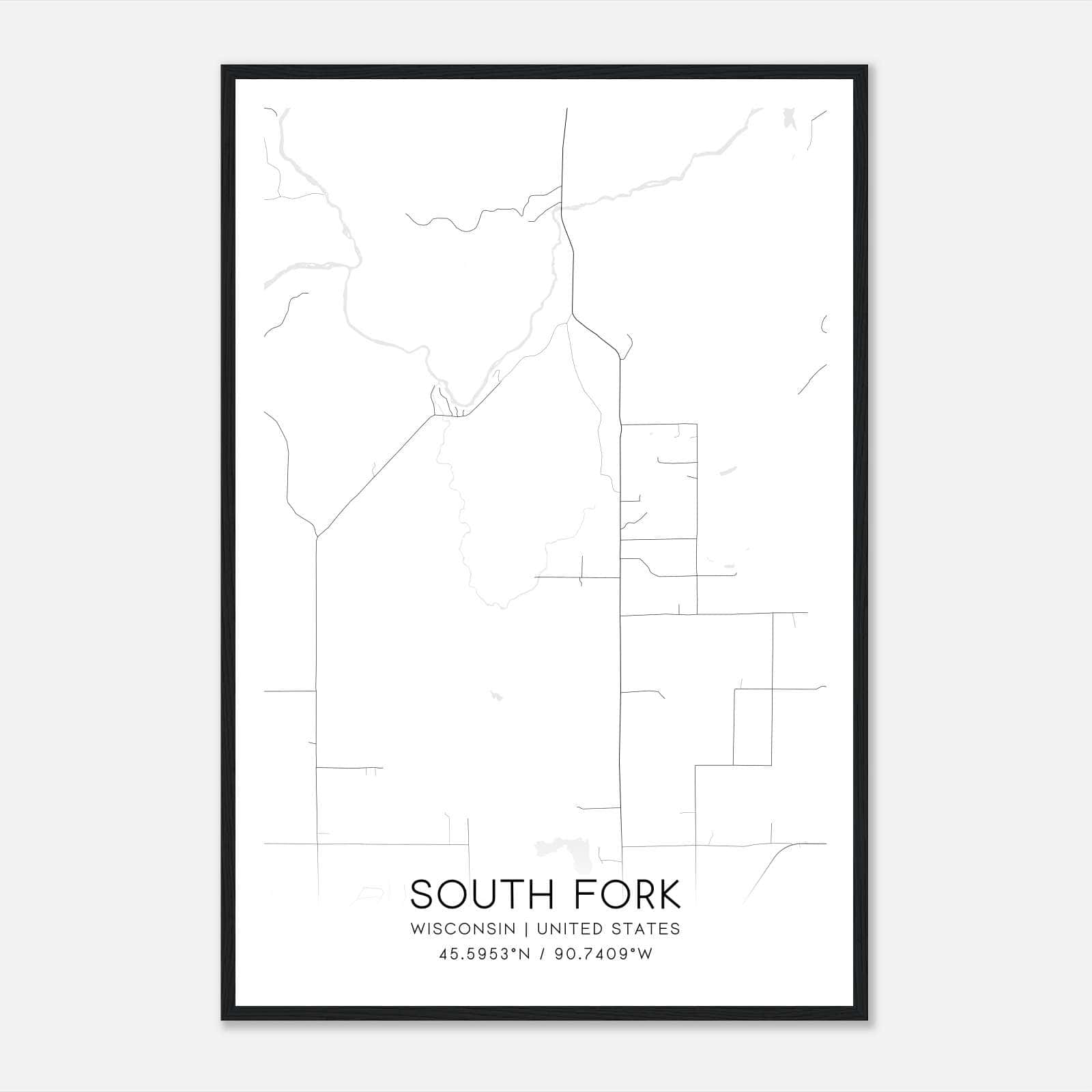 South Fork Wisconsin Map Poster, Modern Home Decor Wall Art Print South Fork Wisconsin Map Poster, Modern Home Decor Wall Art Print