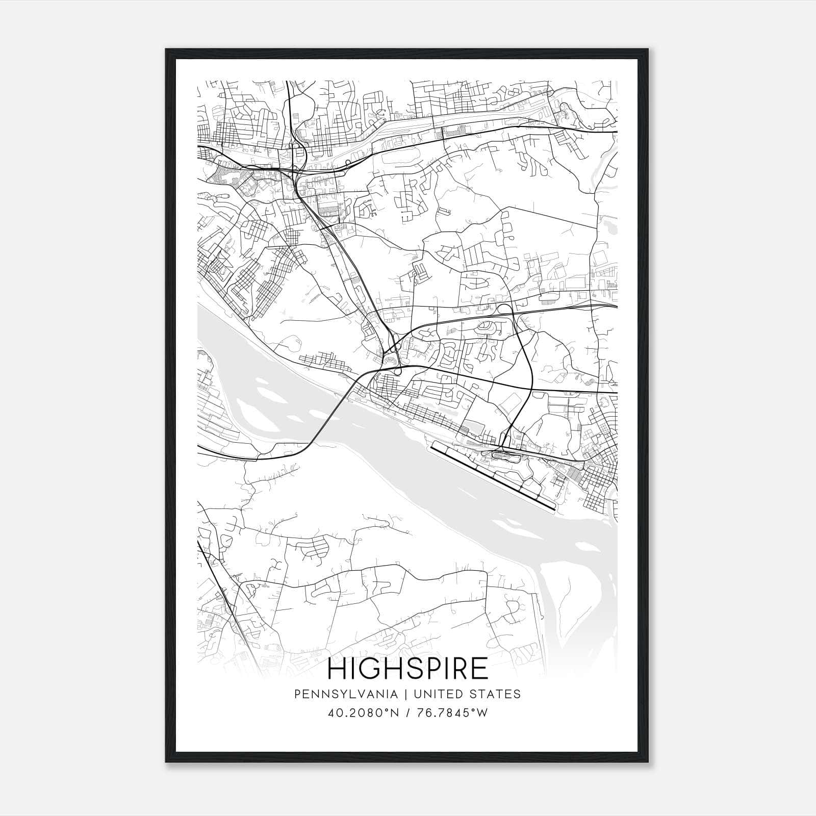 Highspire Pennsylvania Map Poster, Modern Home Decor Wall Art Print Highspire Pennsylvania Map Poster, Modern Home Decor Wall Art Print