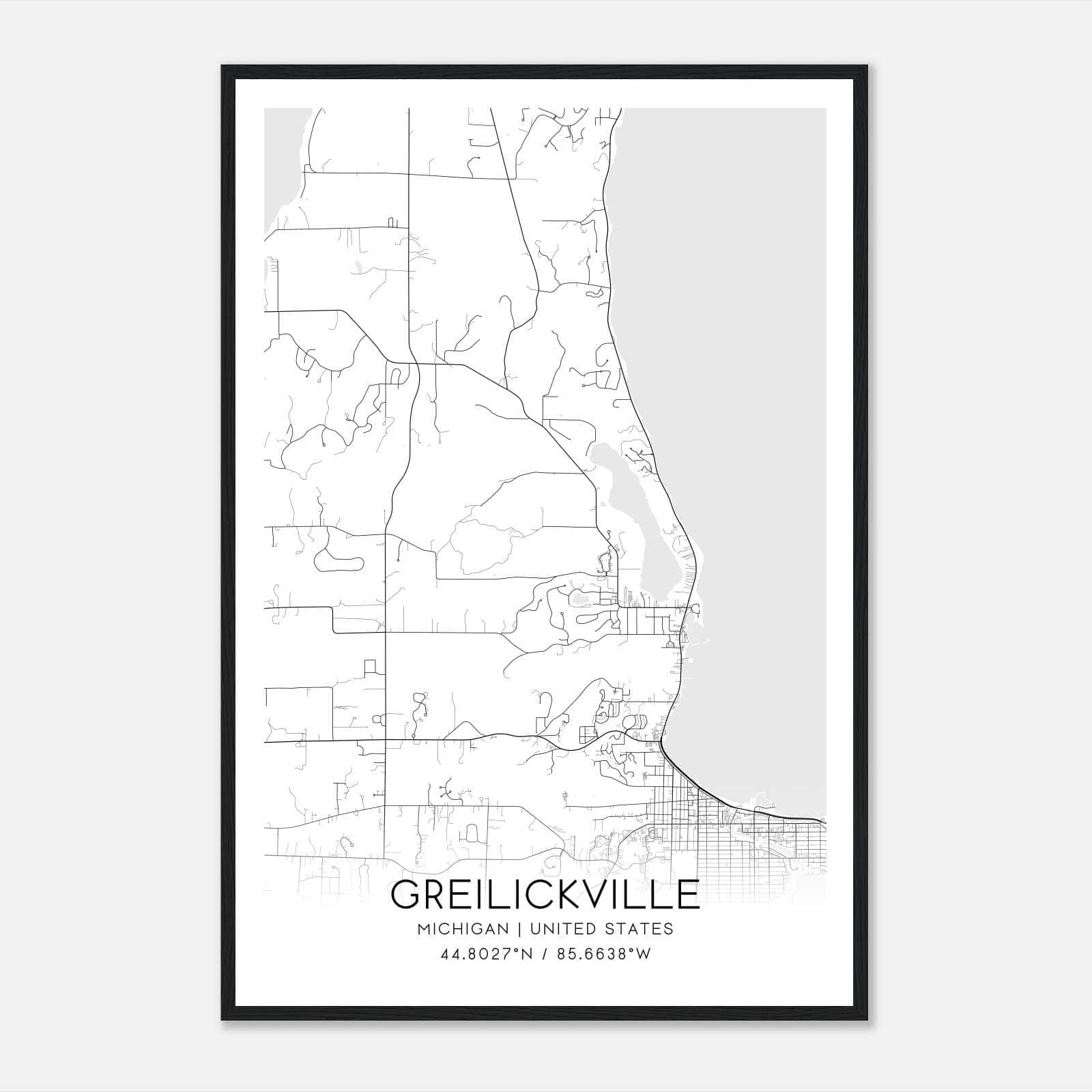 Greilickville Michigan Map Poster, Modern Home Decor Wall Art Print Greilickville Michigan Map Poster, Modern Home Decor Wall Art Print