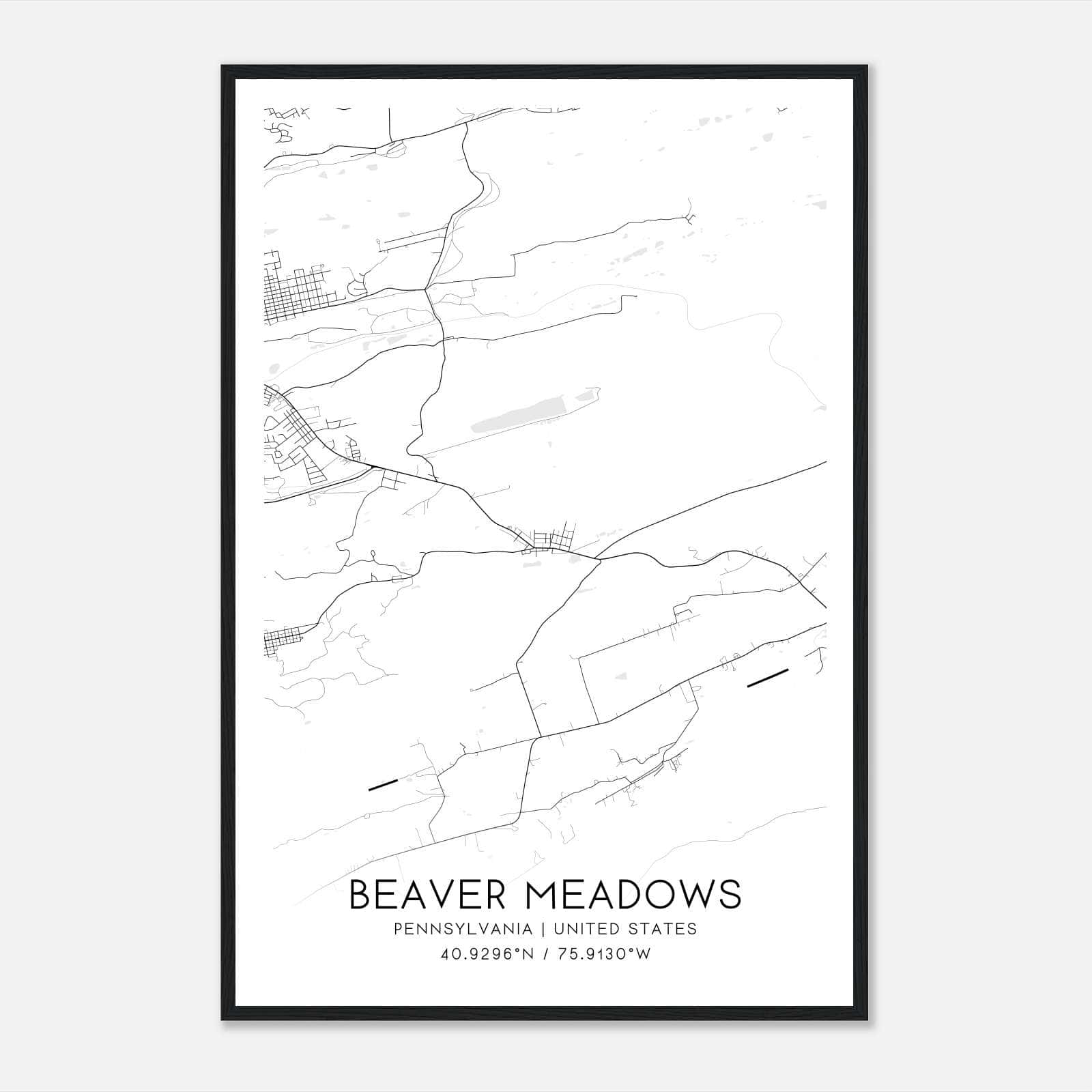 Beaver Meadows Pennsylvania Map Poster, Modern Home Decor Wall Art Print Beaver Meadows Pennsylvania Map Poster, Modern Home Decor Wall Art Print