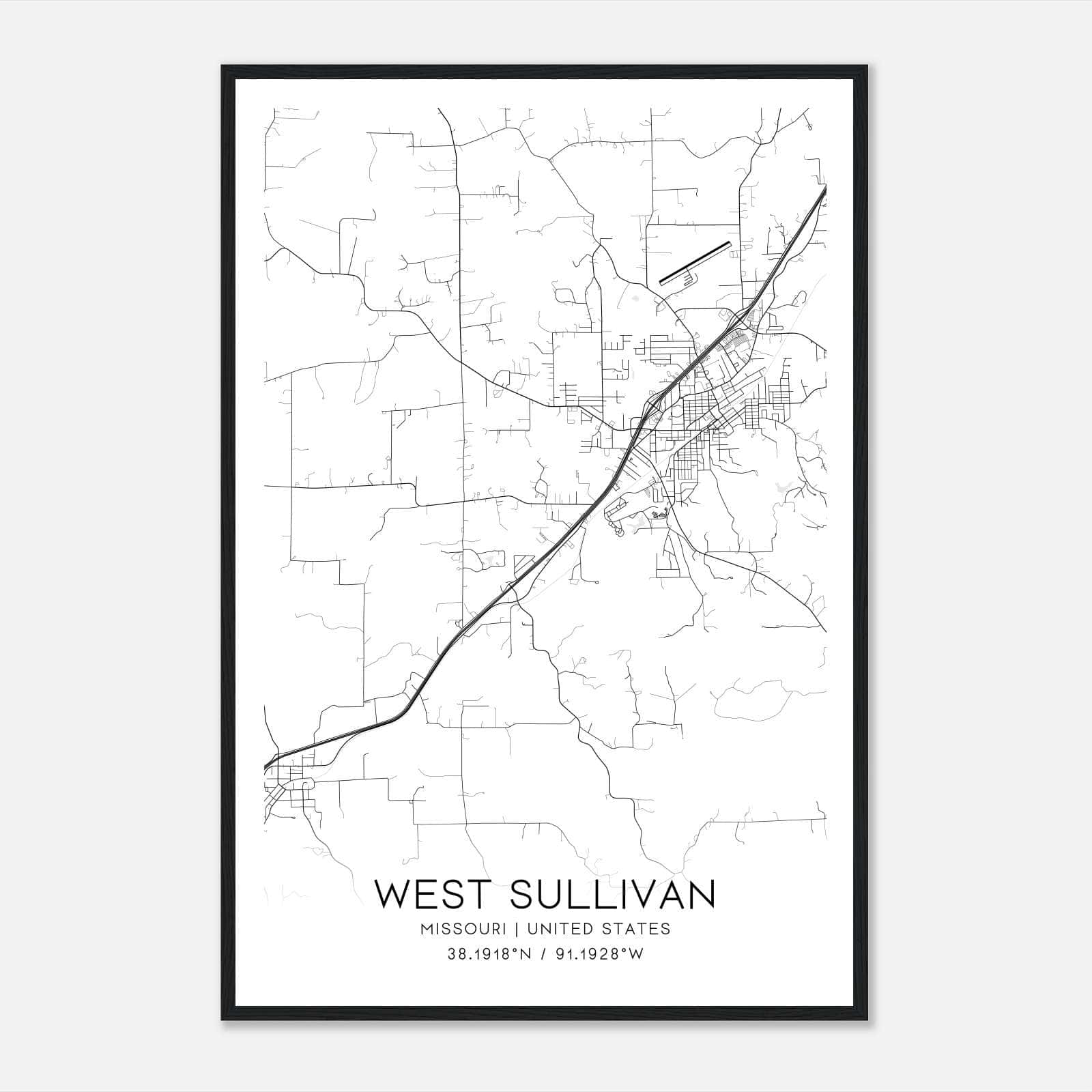 West Sullivan Missouri Map Poster, Modern Home Decor Wall Art Print West Sullivan Missouri Map Poster, Modern Home Decor Wall Art Print