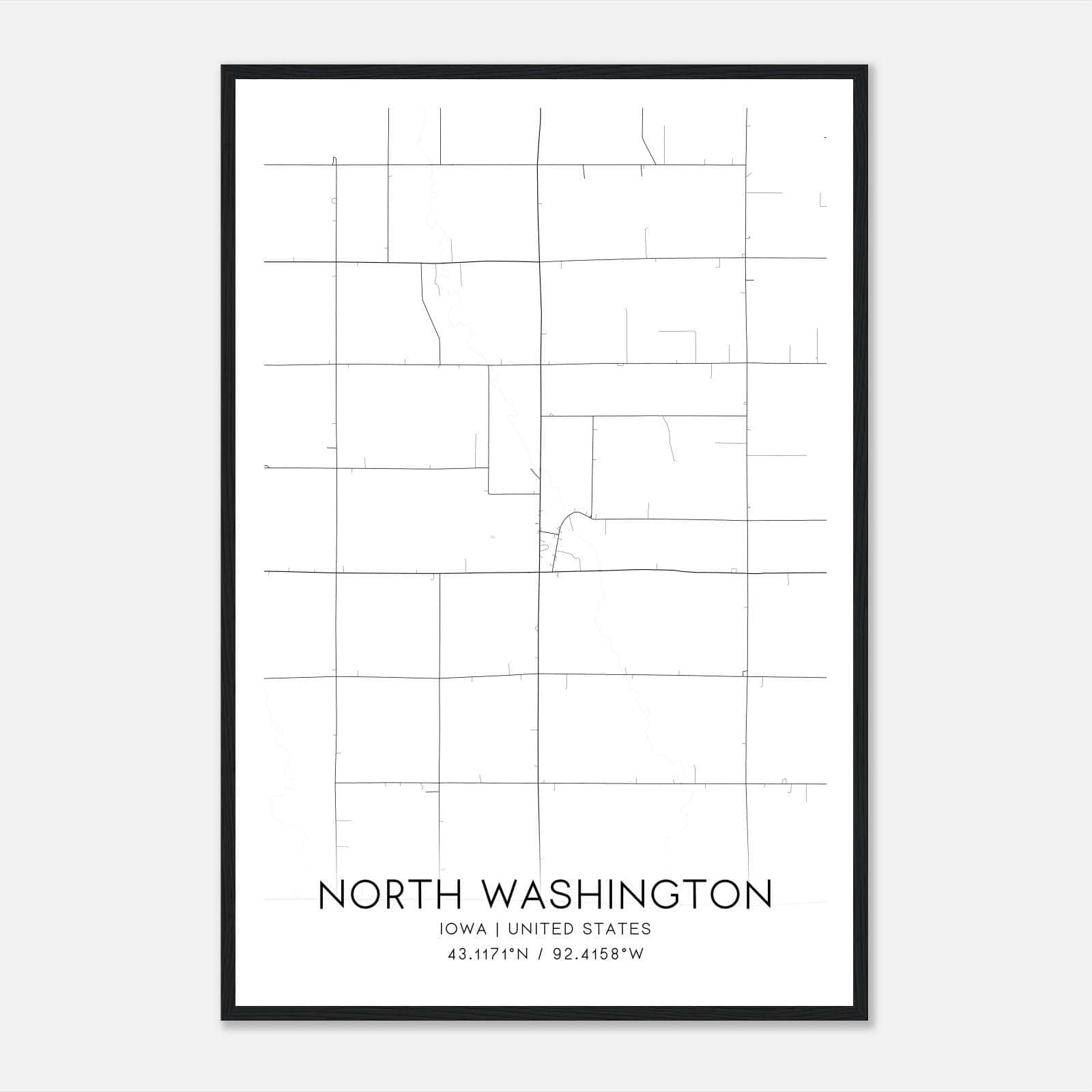North Washington Iowa Map Poster, Modern Home Decor Wall Art Print North Washington Iowa Map Poster, Modern Home Decor Wall Art Print