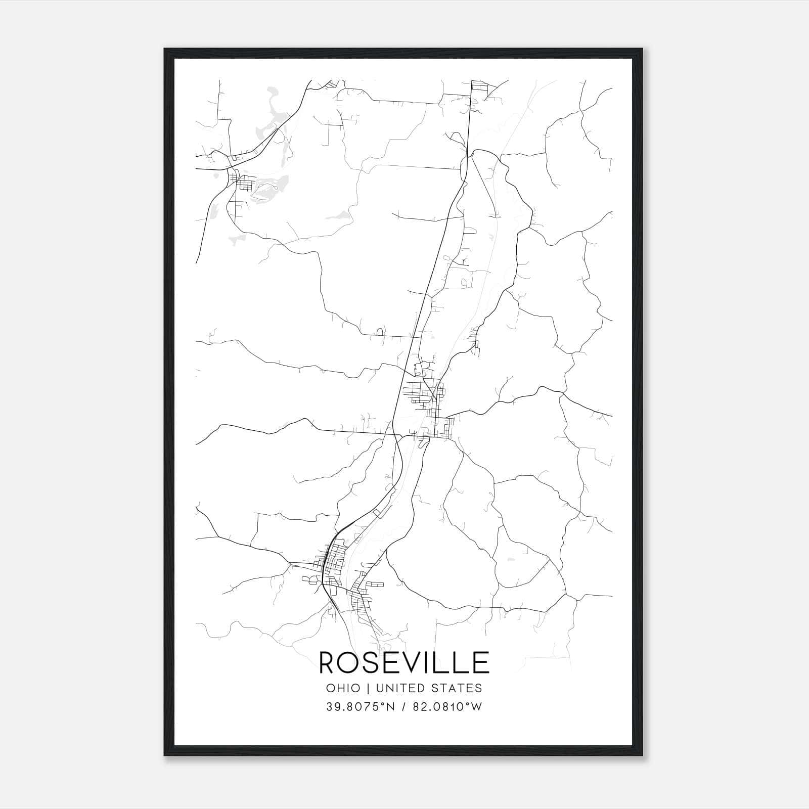 Roseville Ohio Map Poster, Modern Home Decor Wall Art Print Roseville Ohio Map Poster, Modern Home Decor Wall Art Print