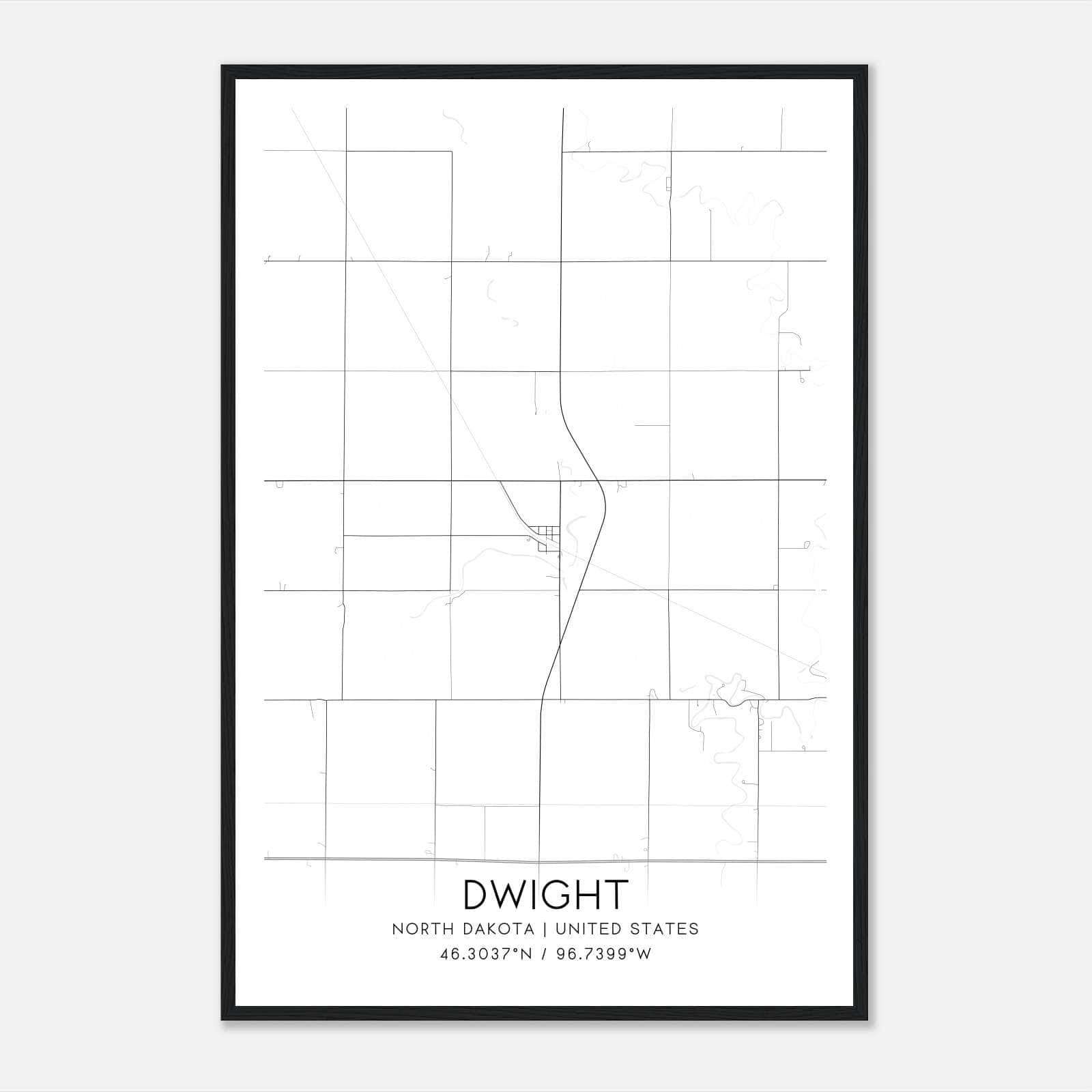 Dwight North Dakota Map Poster, Modern Home Decor Wall Art Print ...