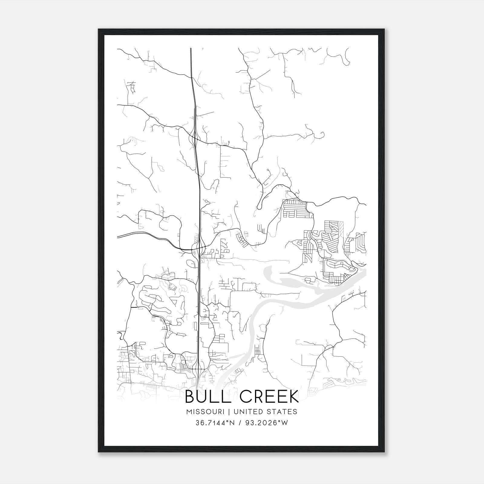 Bull Creek Missouri Map Poster, Modern Home Decor Wall Art Print Bull Creek Missouri Map Poster, Modern Home Decor Wall Art Print